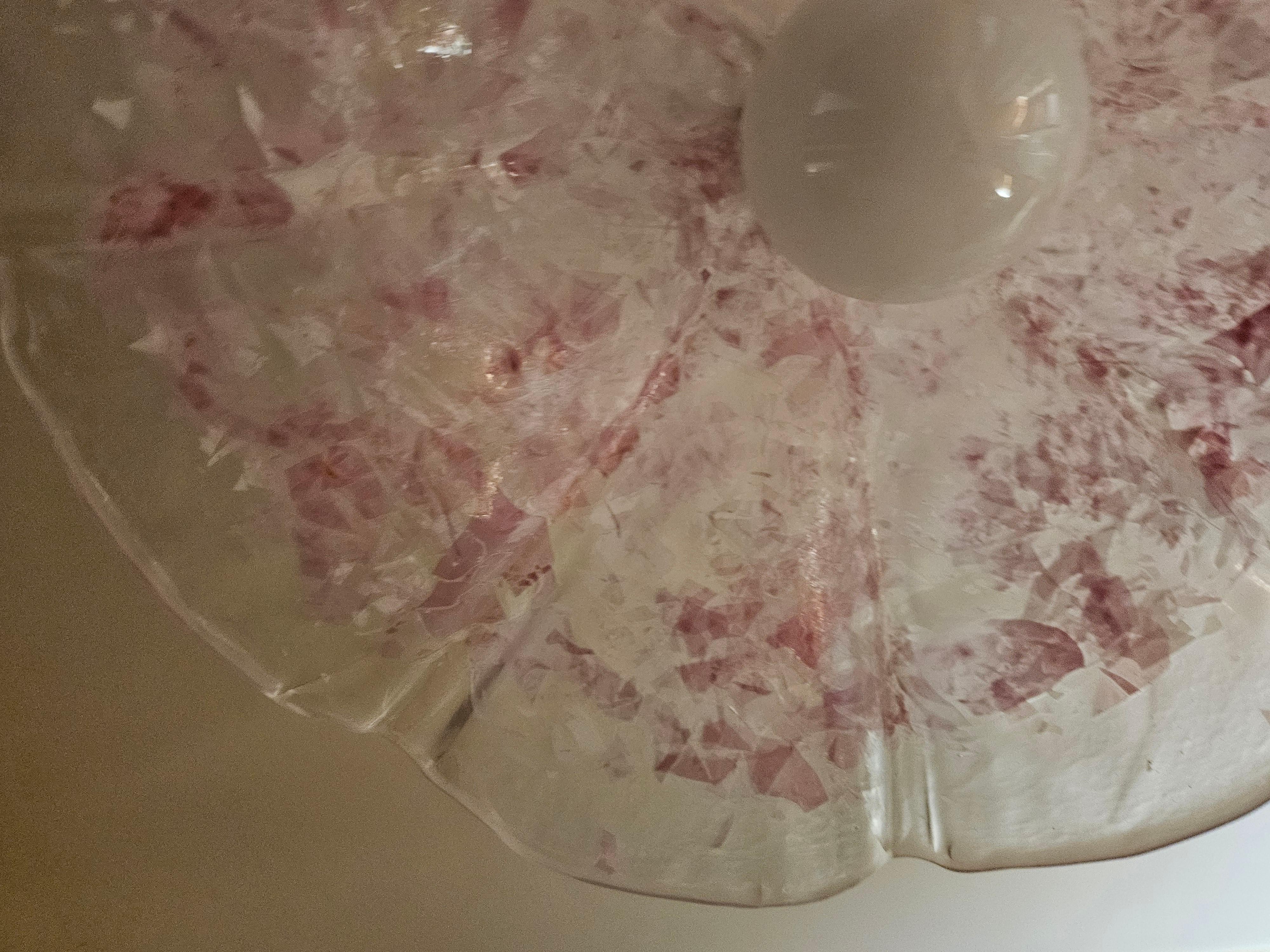 Italian Lustre suspendu en verre de Murano rose et transparent en vente