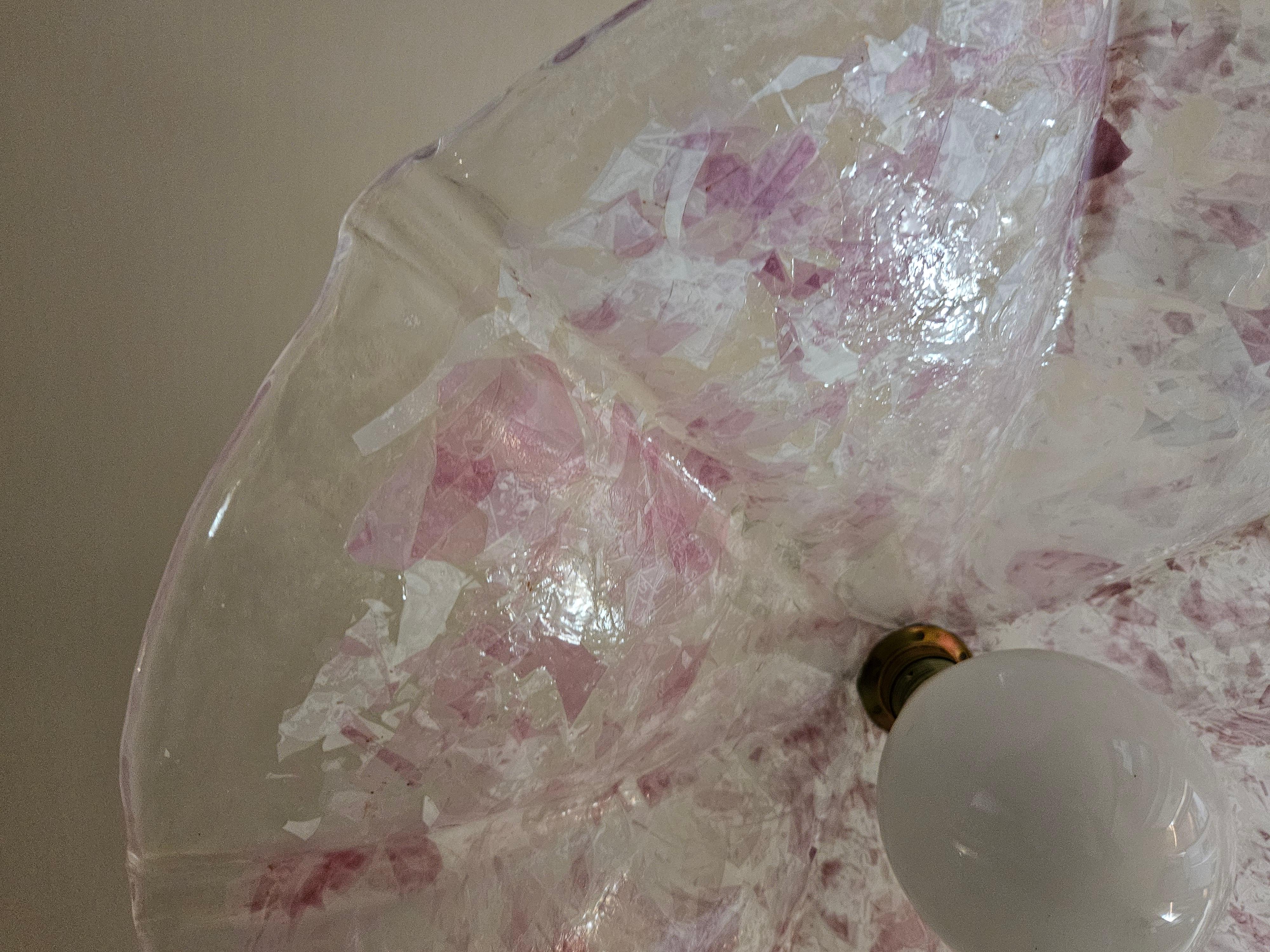 Pink and transparent Murano glass pendant chandelier In Good Condition For Sale In Premariacco, IT