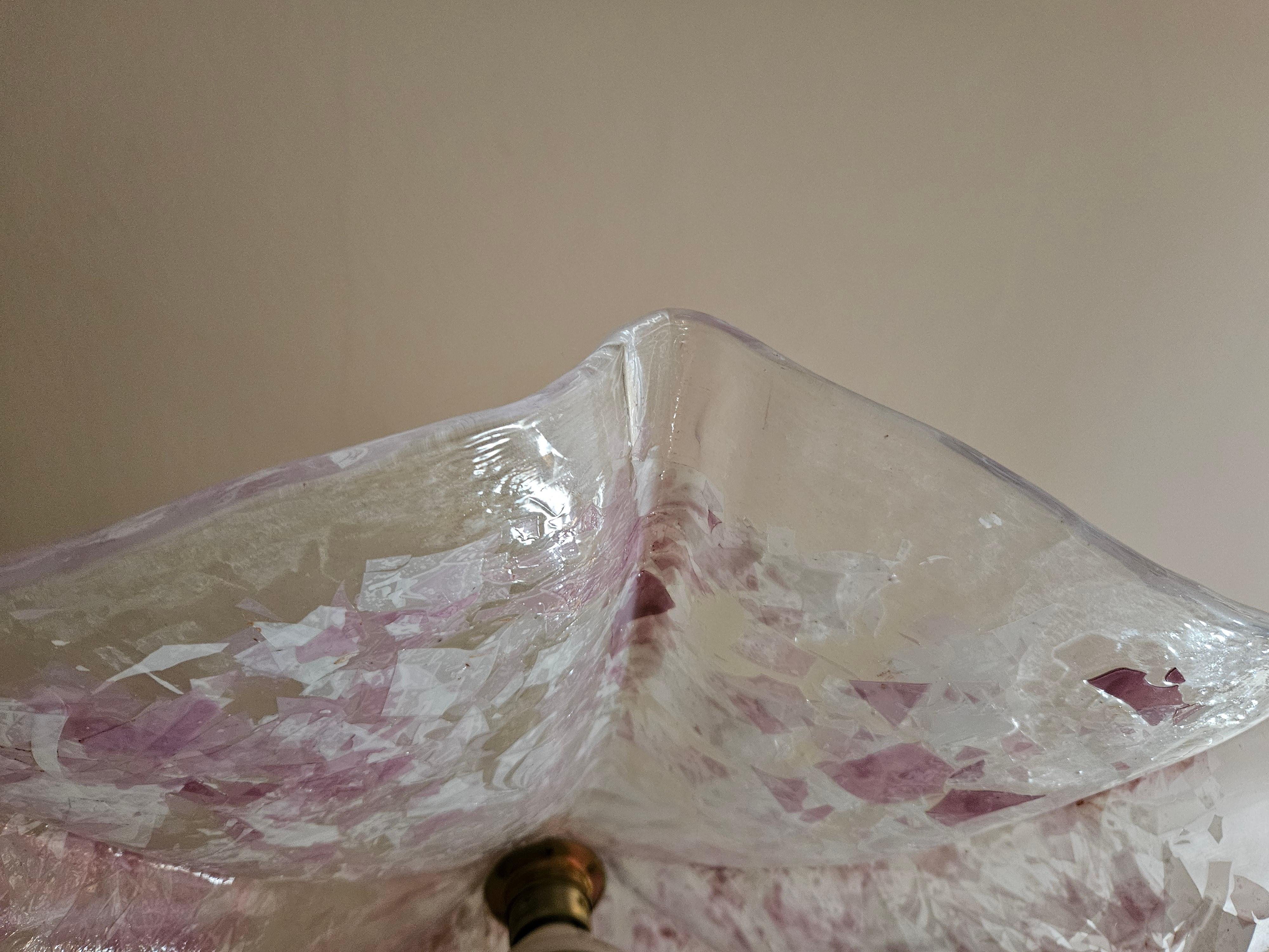 Late 20th Century Lampadario a sospensione in vetro di Murano rosa e trasparente in vendita