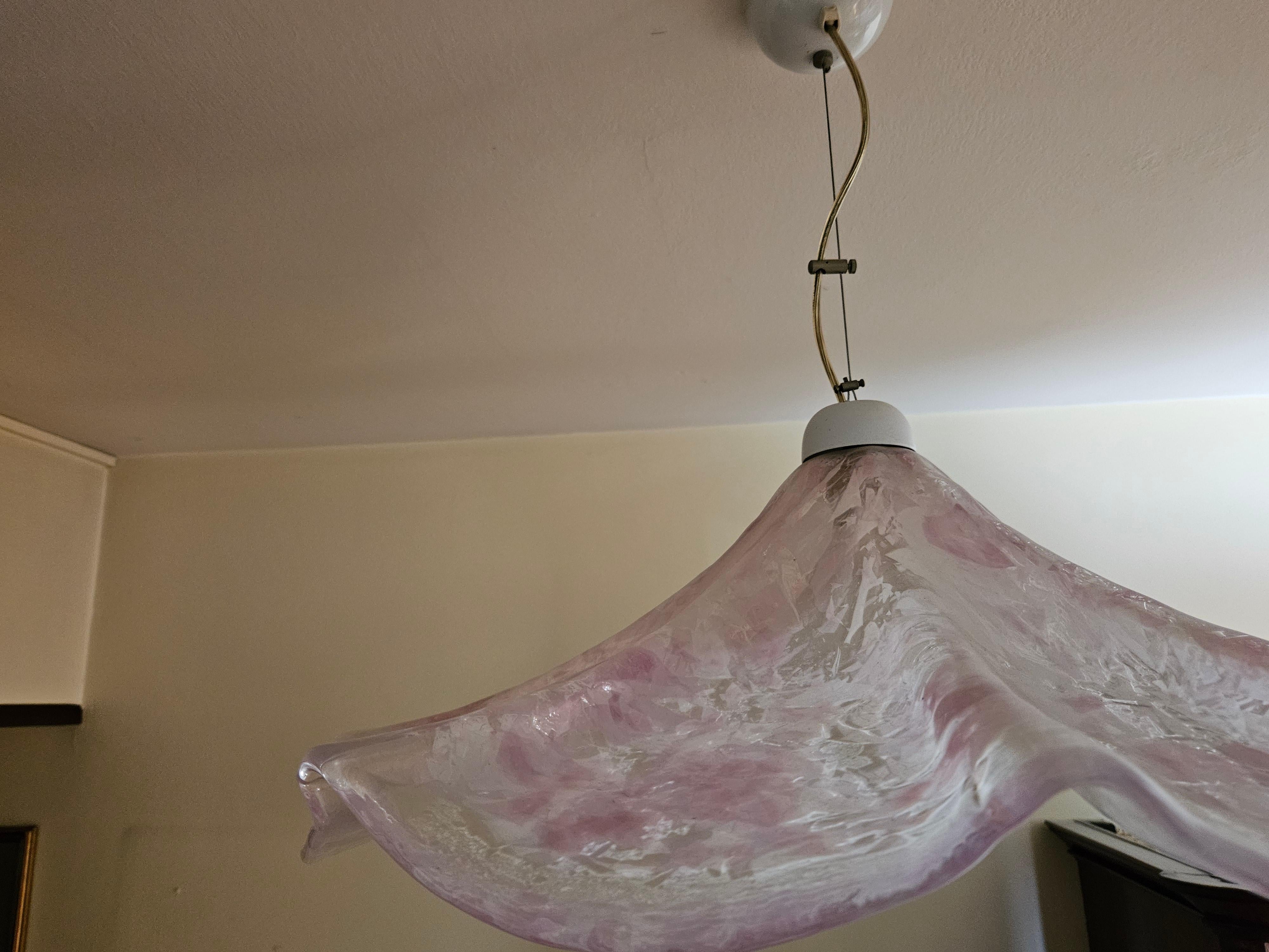Vetro di Murano Lampadario a sospensione in vetro di Murano rosa e trasparente in vendita