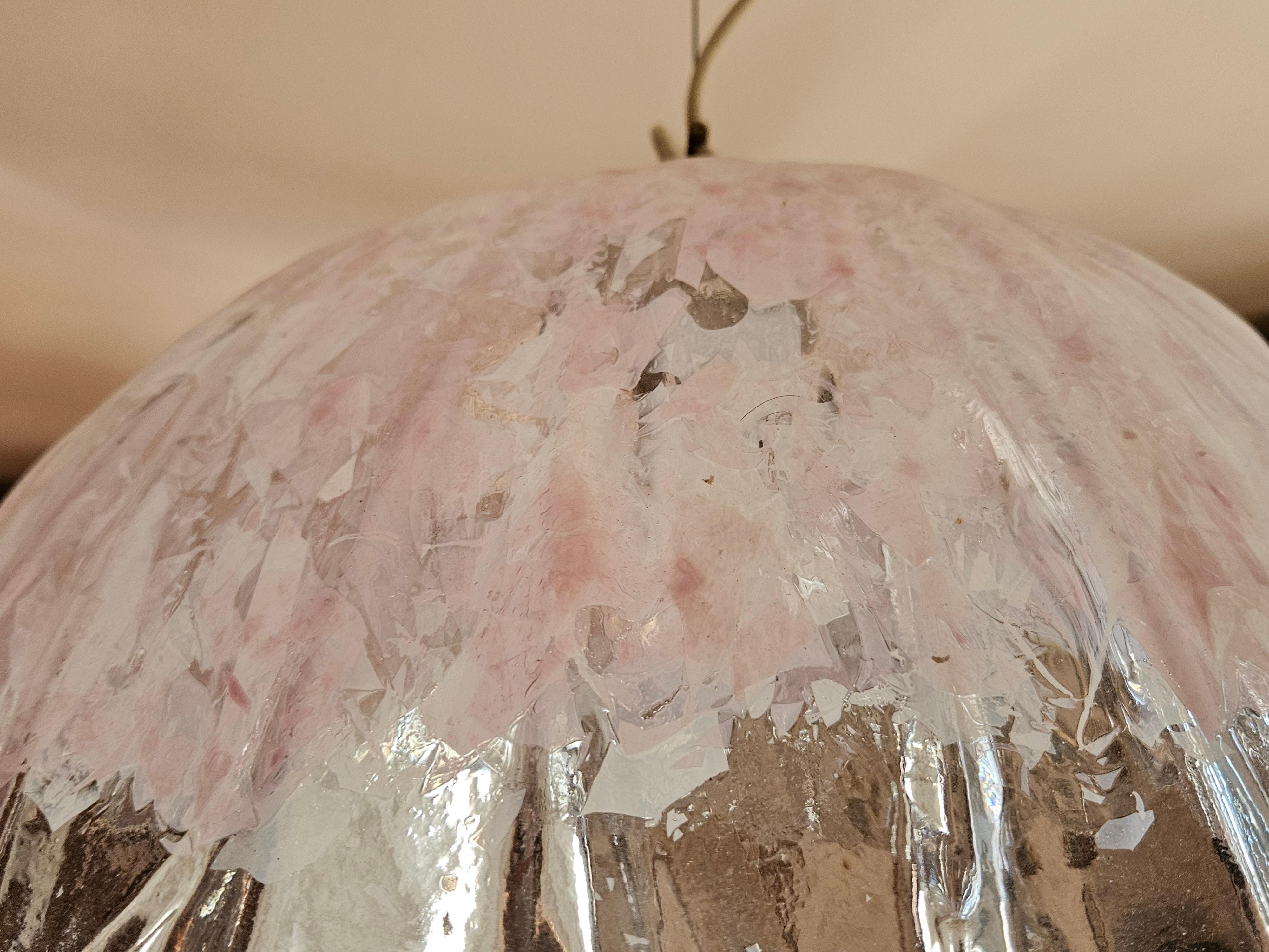 Lampadario a sospensione in vetro di Murano trasparente e rosa del 1970 5
