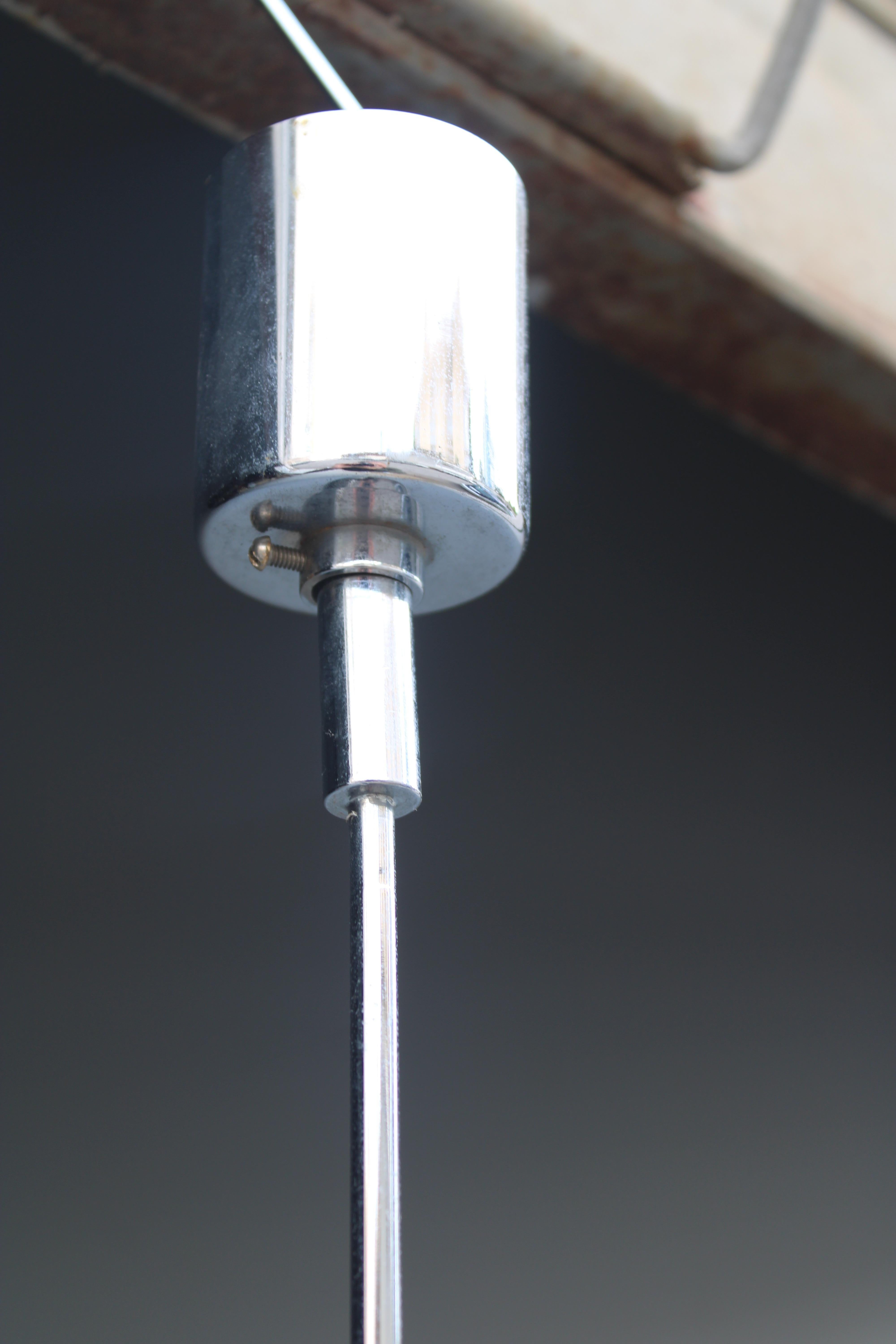 Cromo Lampadario a Sospensione minimale in Metallo Cromato Esperia Italia 1970 in vendita