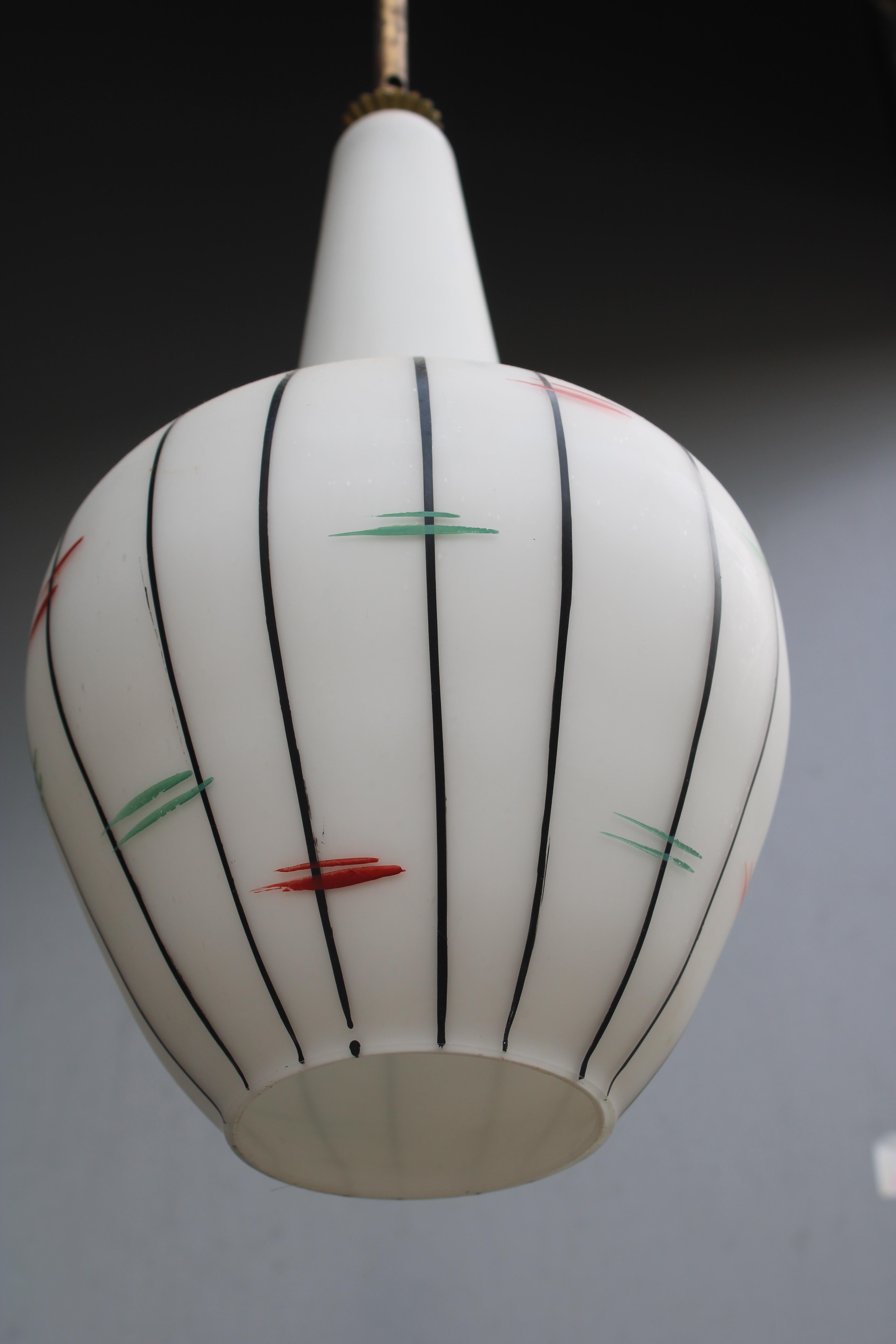 Vistosi 1950s Murano glass pendant chandelier Brass rod 4