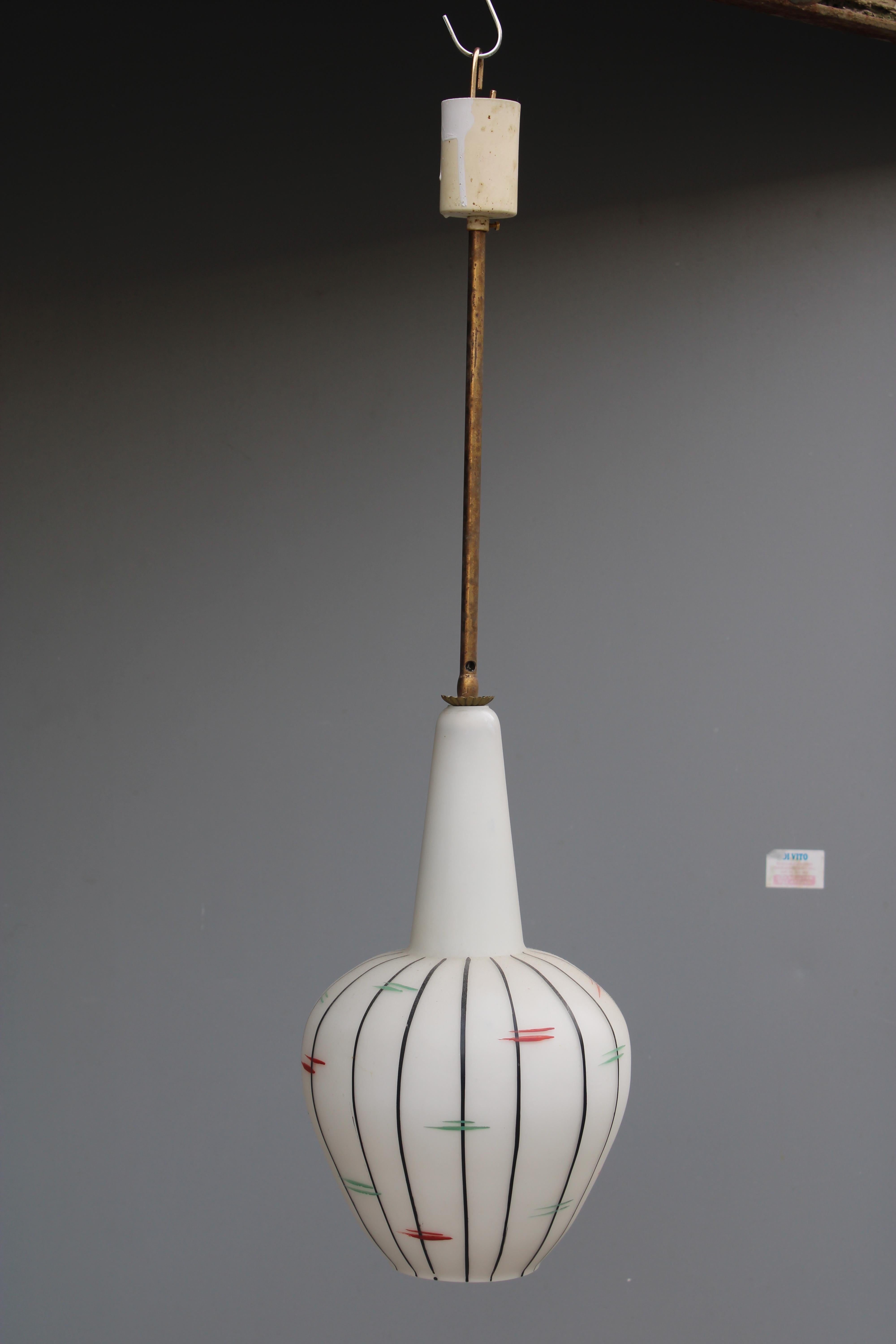Murano Glass chandelier with brass rod and decorations on the Murano Vistosi glass.