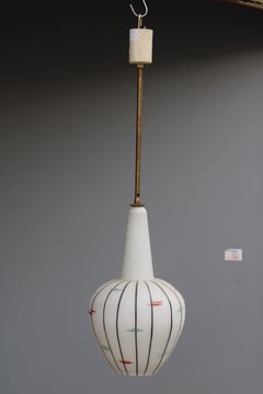 Vistosi 1950s Murano glass pendant chandelier Brass rod