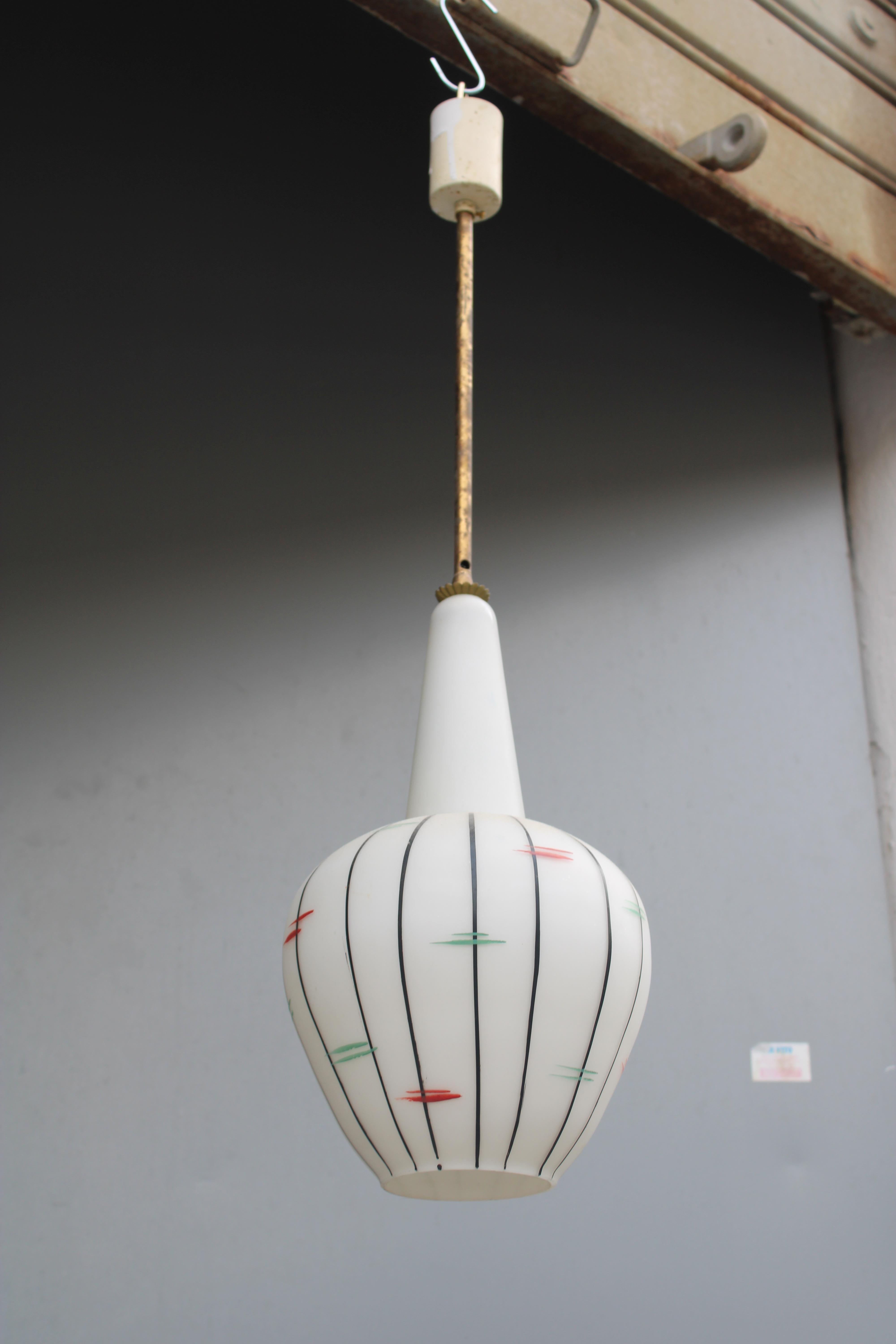 Italian Vistosi 1950s Murano glass pendant chandelier Brass rod