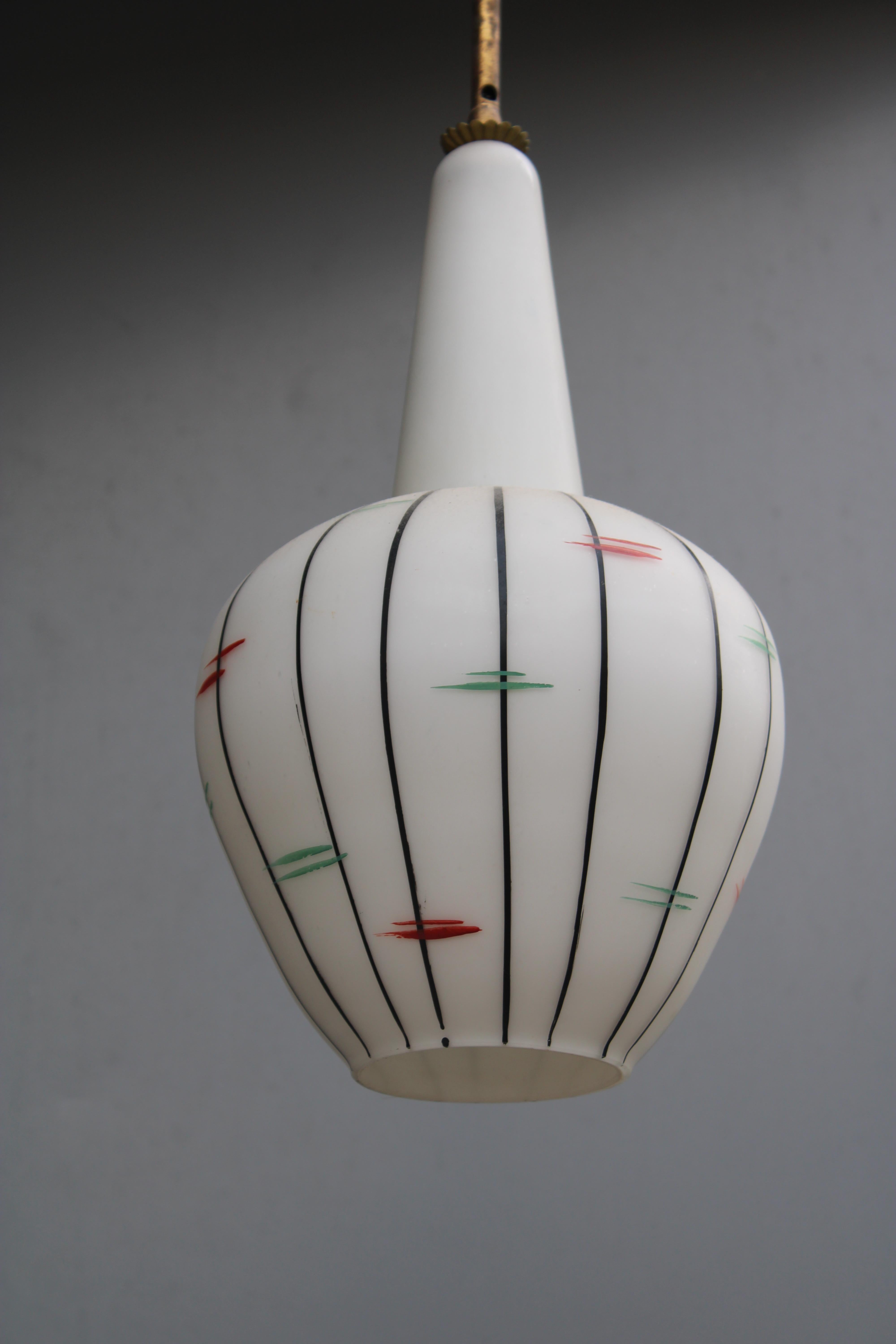 Vistosi 1950s Murano glass pendant chandelier Brass rod In Good Condition In Palermo, Sicily