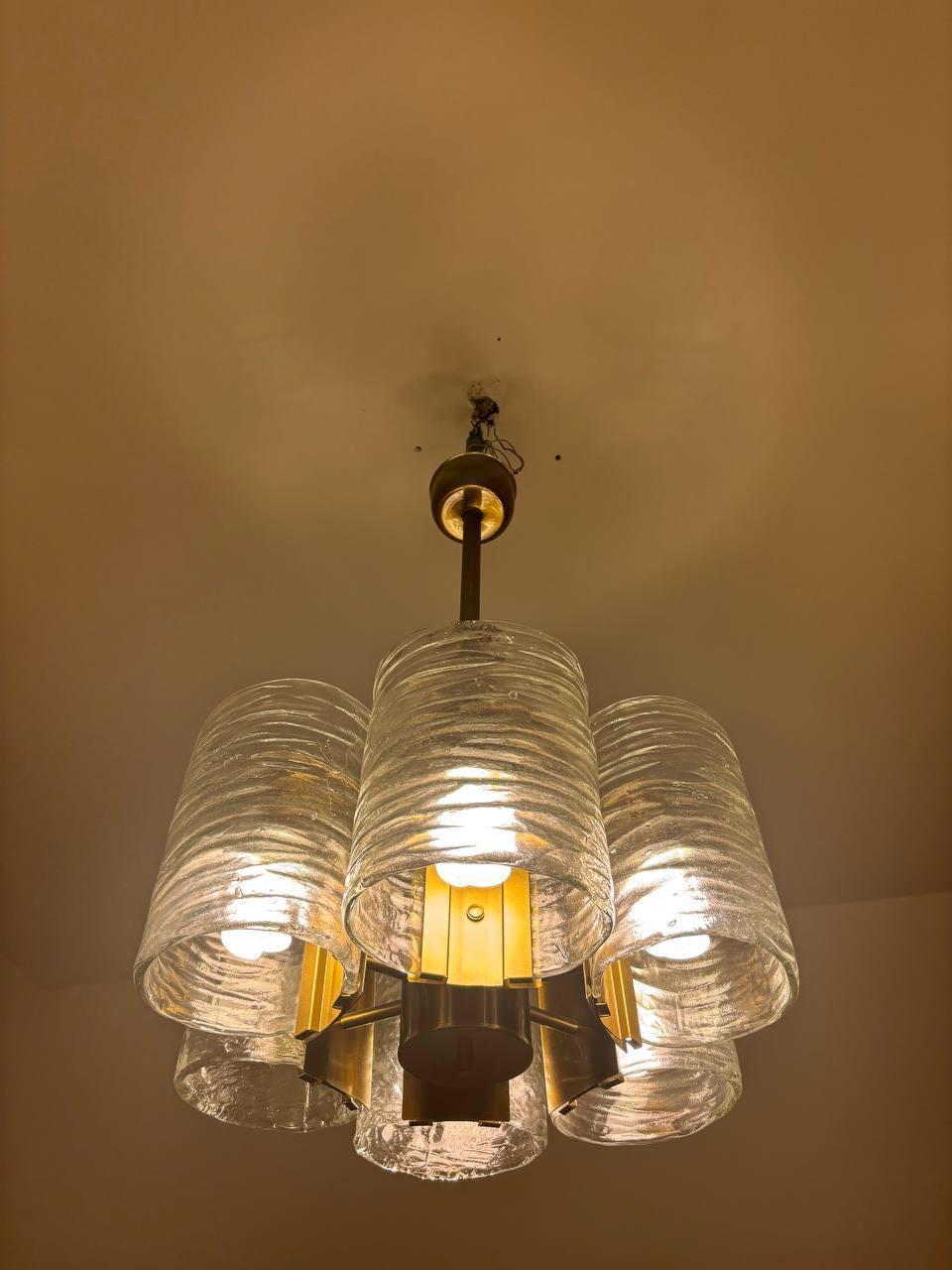 Chandelier  in brass Murano glass Carlo Nason Pierre Cardin 1969 In Good Condition For Sale In Palermo, IT
