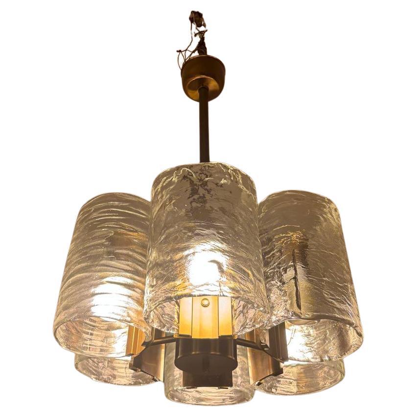 Chandelier  in brass Murano glass Carlo Nason Pierre Cardin 1969 For Sale