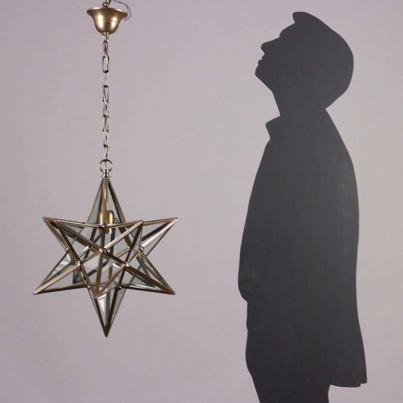 Star-shaped lamp made of brass and glass. Good conditions.