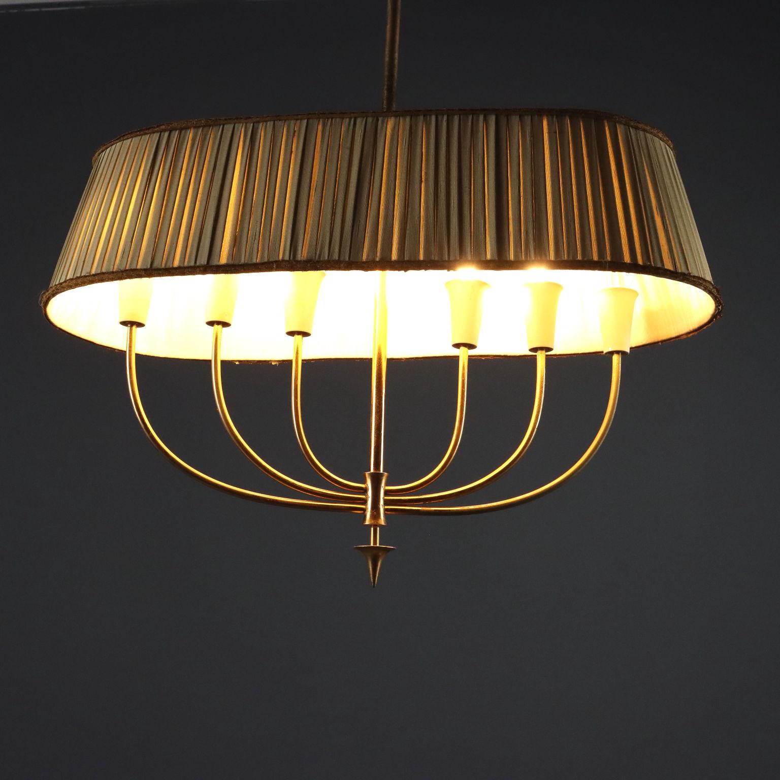 Metà XX secolo Lampadario anni '40 '50 a sei punti luce