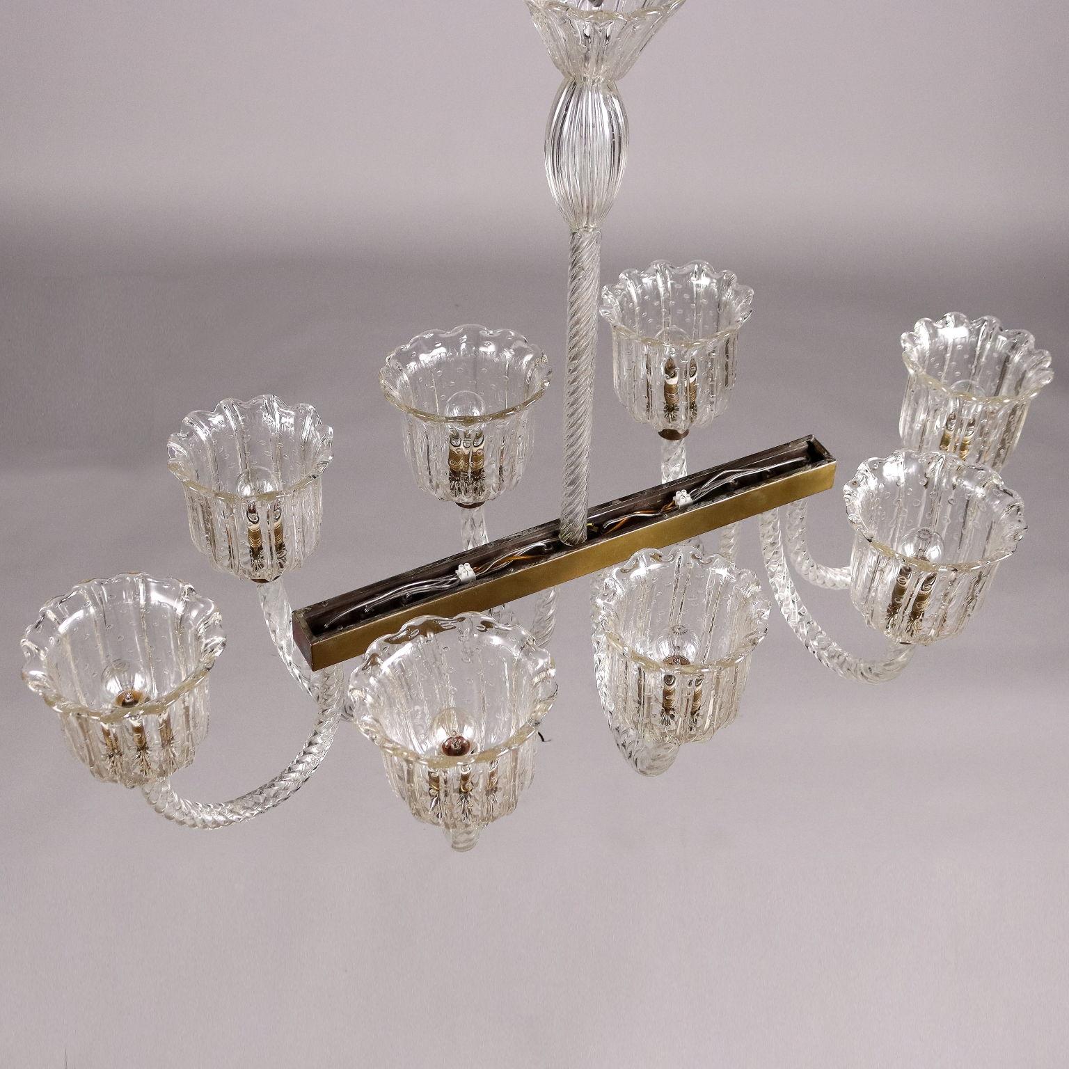 Lustre des années 1940 Fabrication italienne, verre de Murano en vente 3