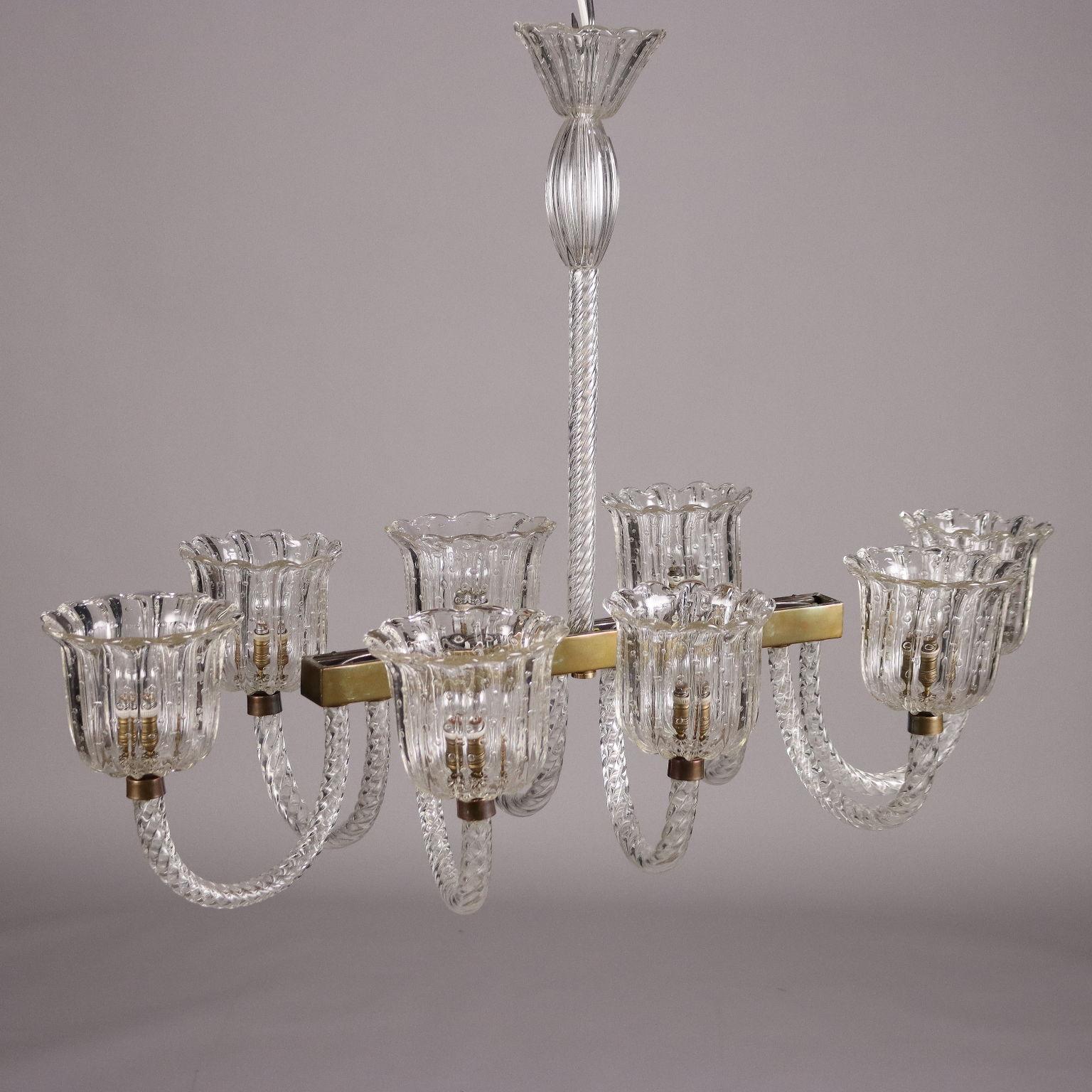 1940s Italian Manufacture Chandelier, Murano Glass In Excellent Condition For Sale In Milano, IT