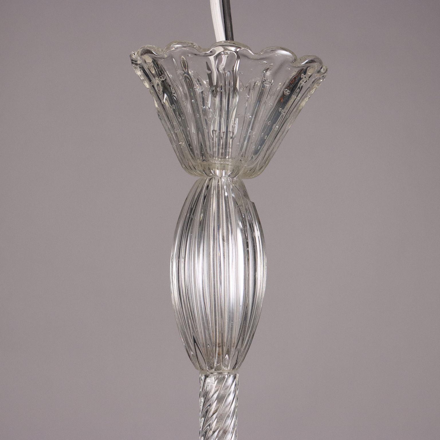 Mid-20th Century 1940s Italian Manufacture Chandelier, Murano Glass For Sale
