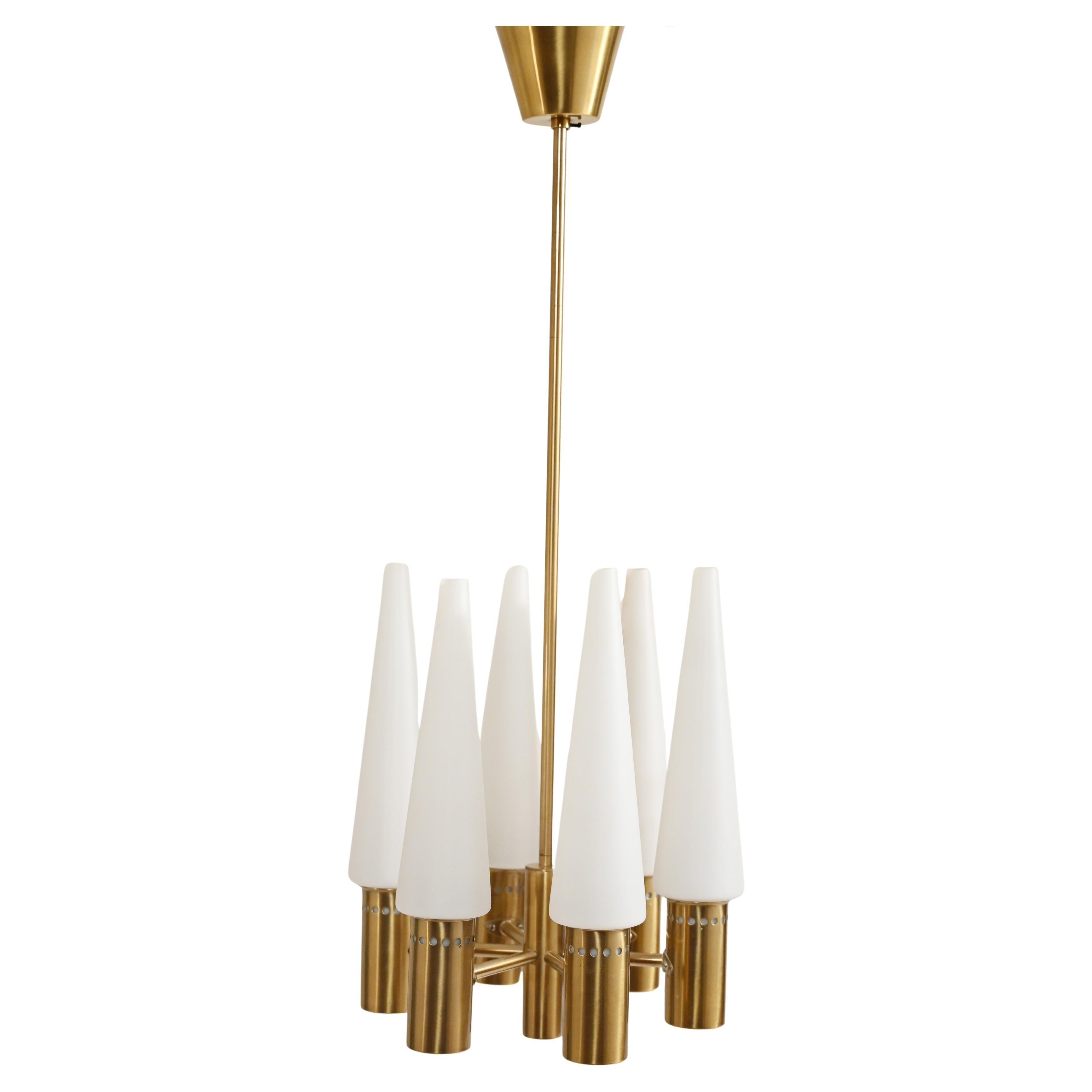 1950s brass and glass chandelier by Hans-Agne Jakobsson