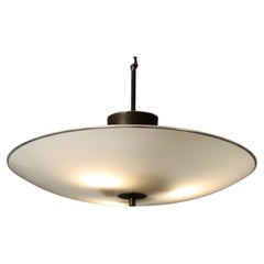 1950s brass and matte glass chandelier