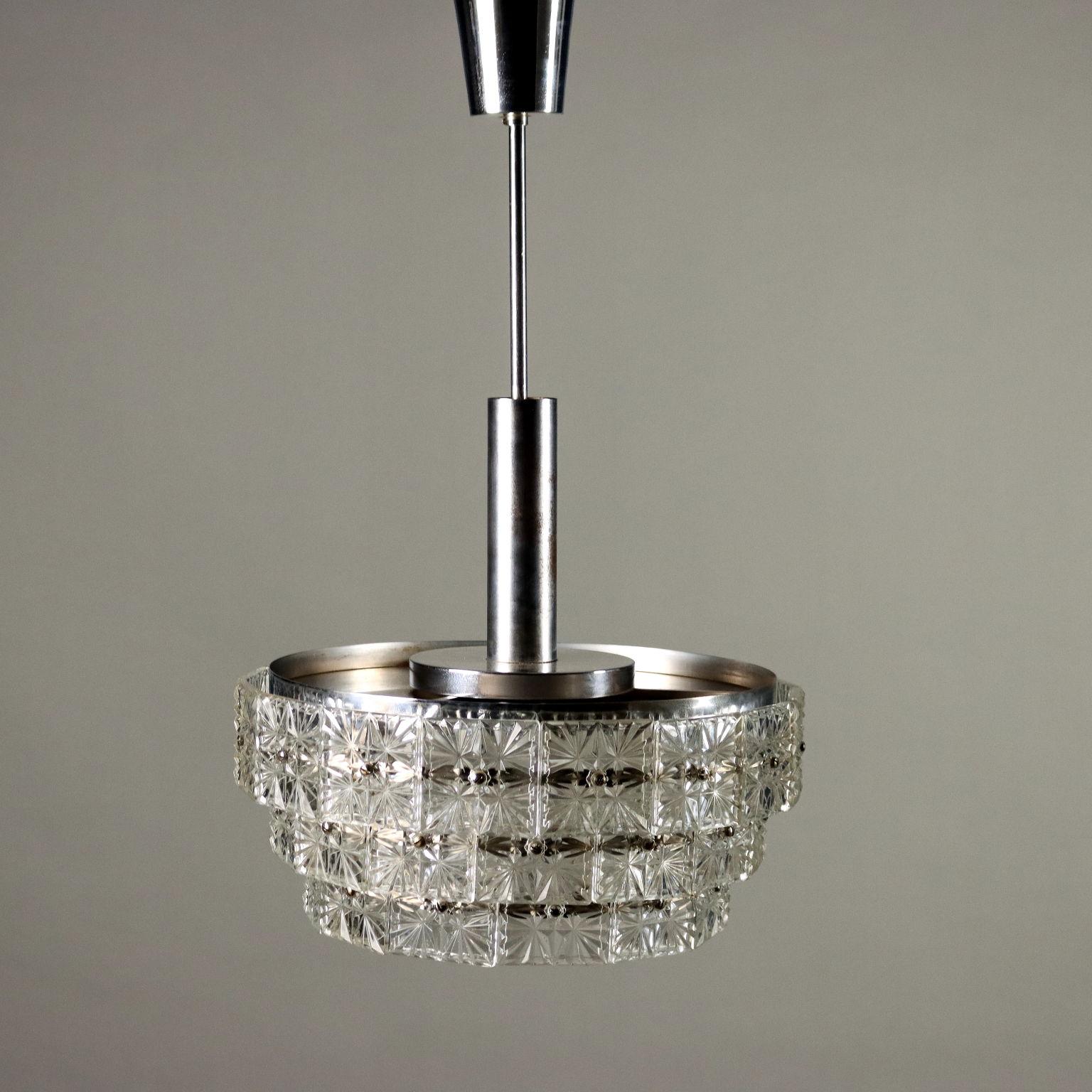 Mid-20th Century 60s-70s chandelier in netallo and glass For Sale