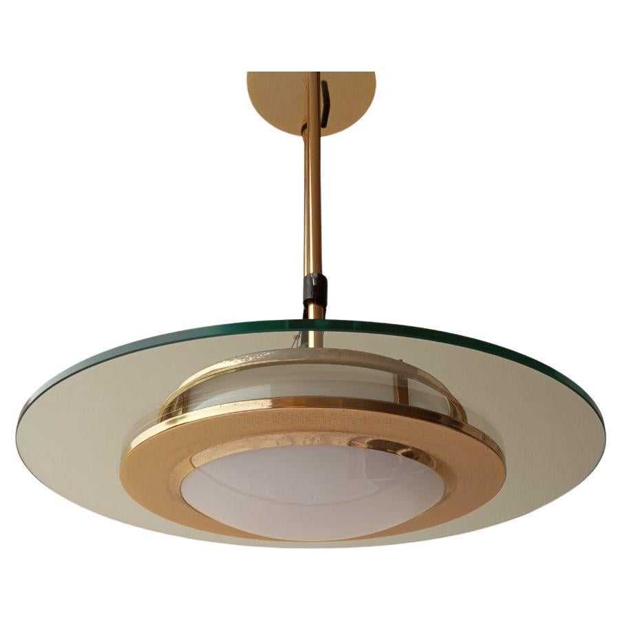 Lampadario anni 60/70  in vetro di Murano trasparente e satinato fatto a disco in vendita