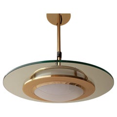 Lampadario anni 60/70  in vetro di Murano trasparente e satinato fatto a disco