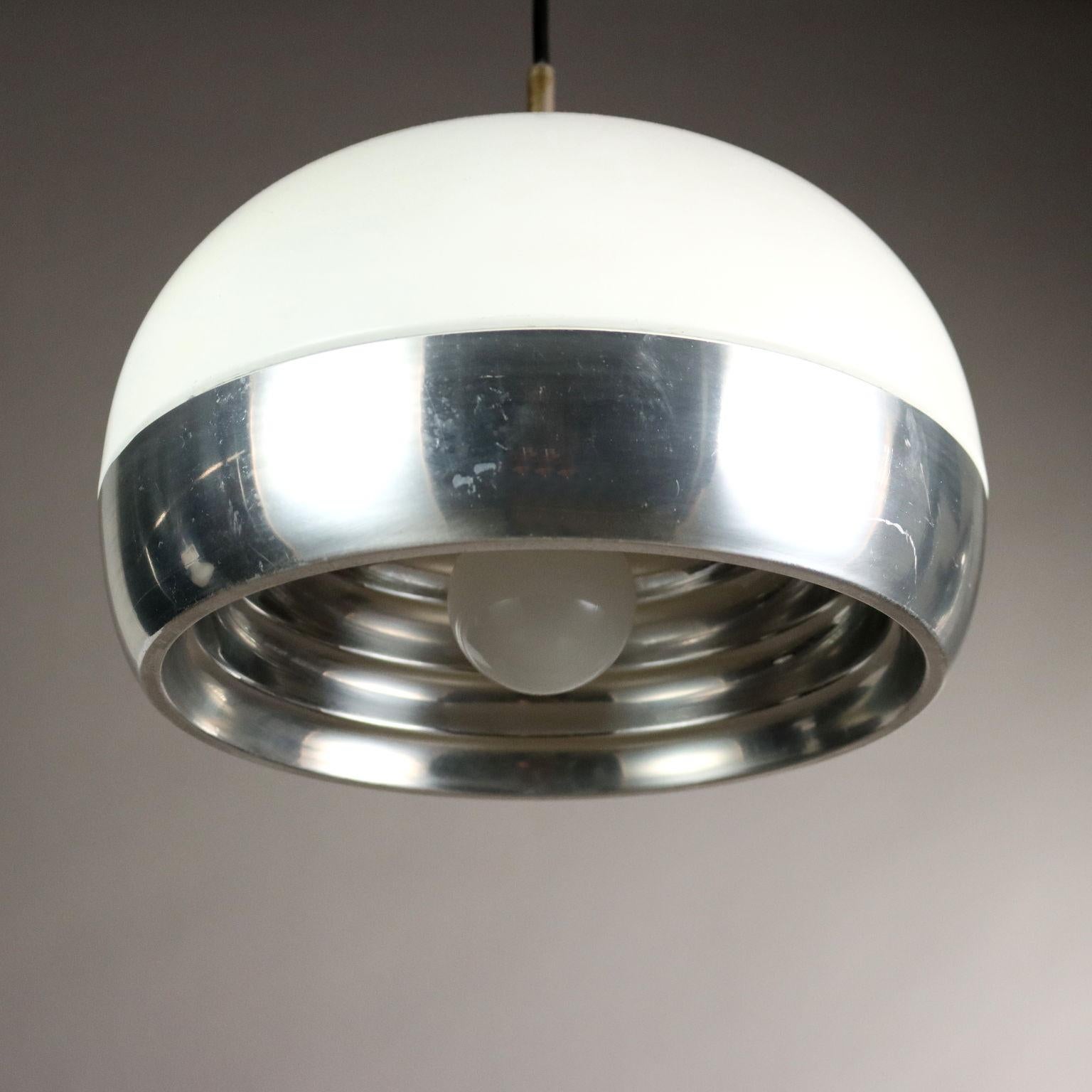 Mid-20th Century Lampadario Anni 60 in vetro bianco in vendita