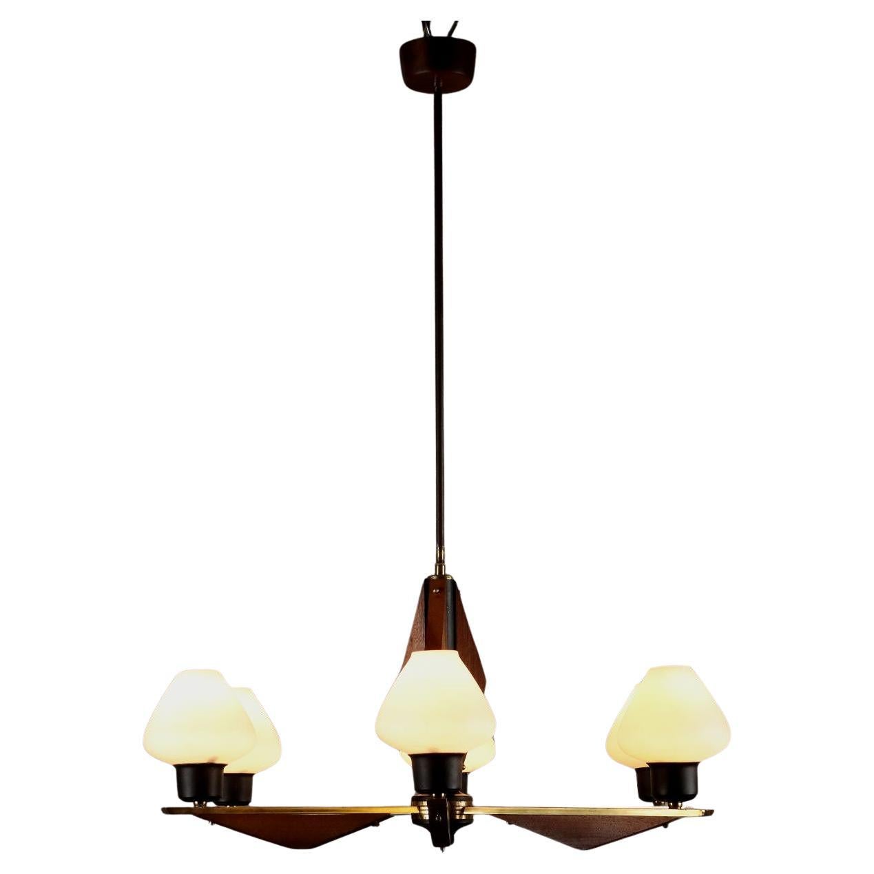 Lustre en verre opalin des années 1960