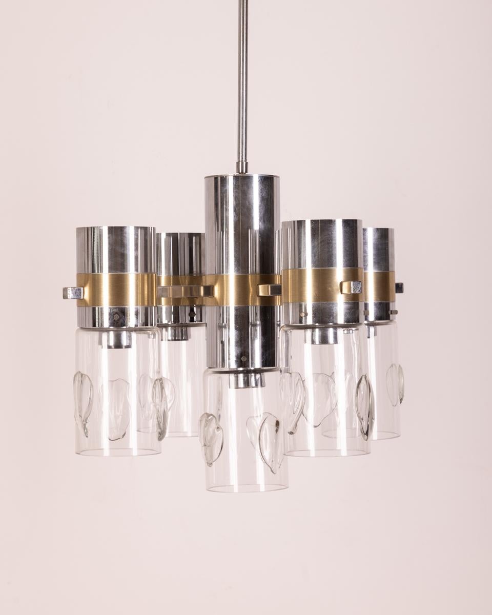 Italian 1970s metal and glass chandelier design gaetano sciolari  For Sale