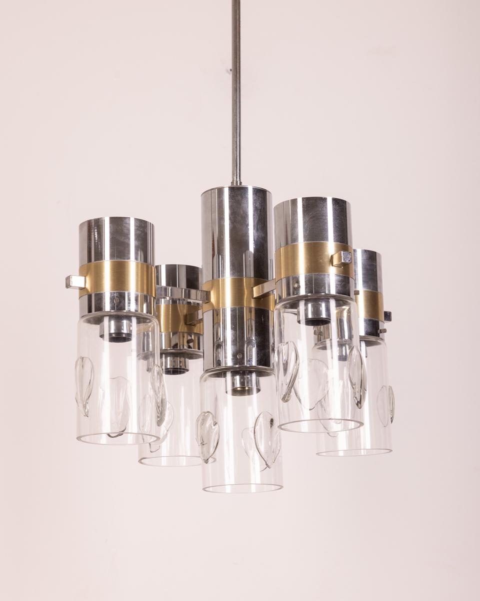 1970s metal and glass chandelier design gaetano sciolari  In Good Condition For Sale In None, IT