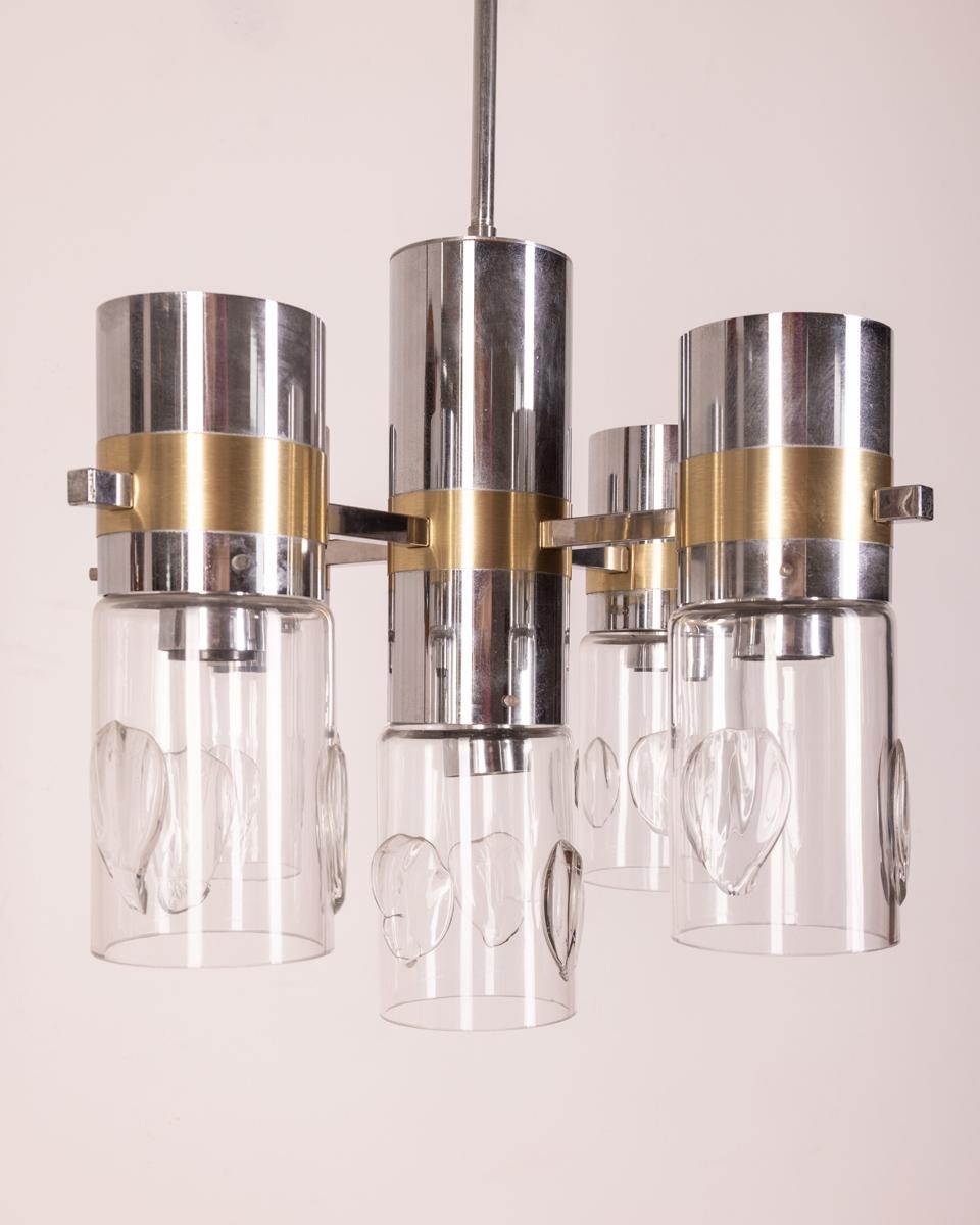 Late 20th Century 1970s metal and glass chandelier design gaetano sciolari  For Sale