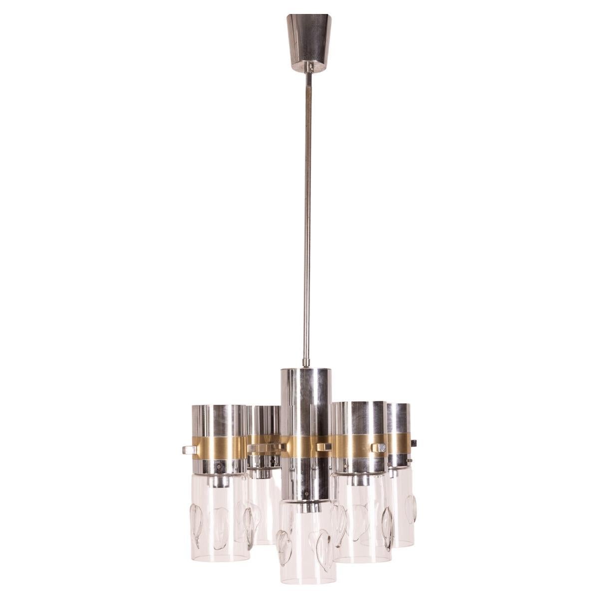 Lampadario anni 70 in metallo e vetro design gaetano sciolari