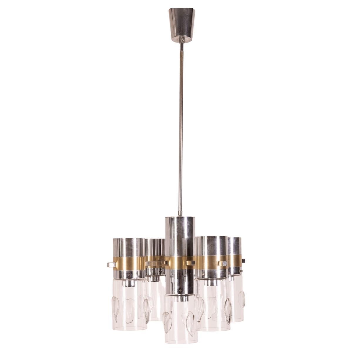 1970s metal and glass chandelier design gaetano sciolari 