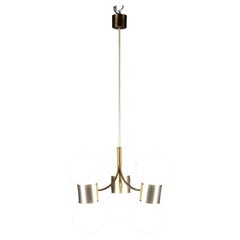 Mid-Century Modern Chandelier, Aluminum & White Glass, Italy, 1970