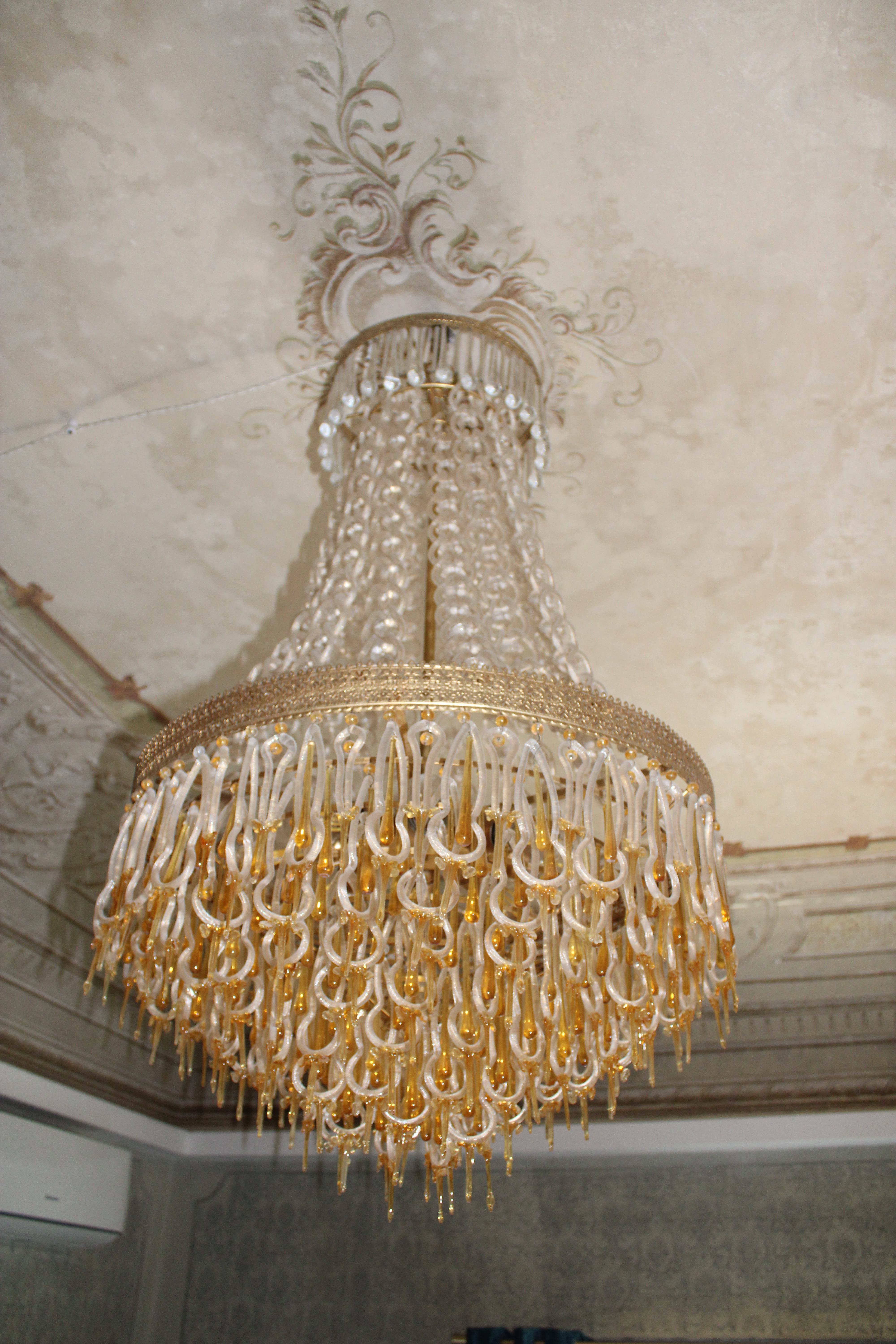 Mid-Century Modern Archimdede Seguso 1950s Italy chandelier parts with gold and yellow powder Elegant For Sale