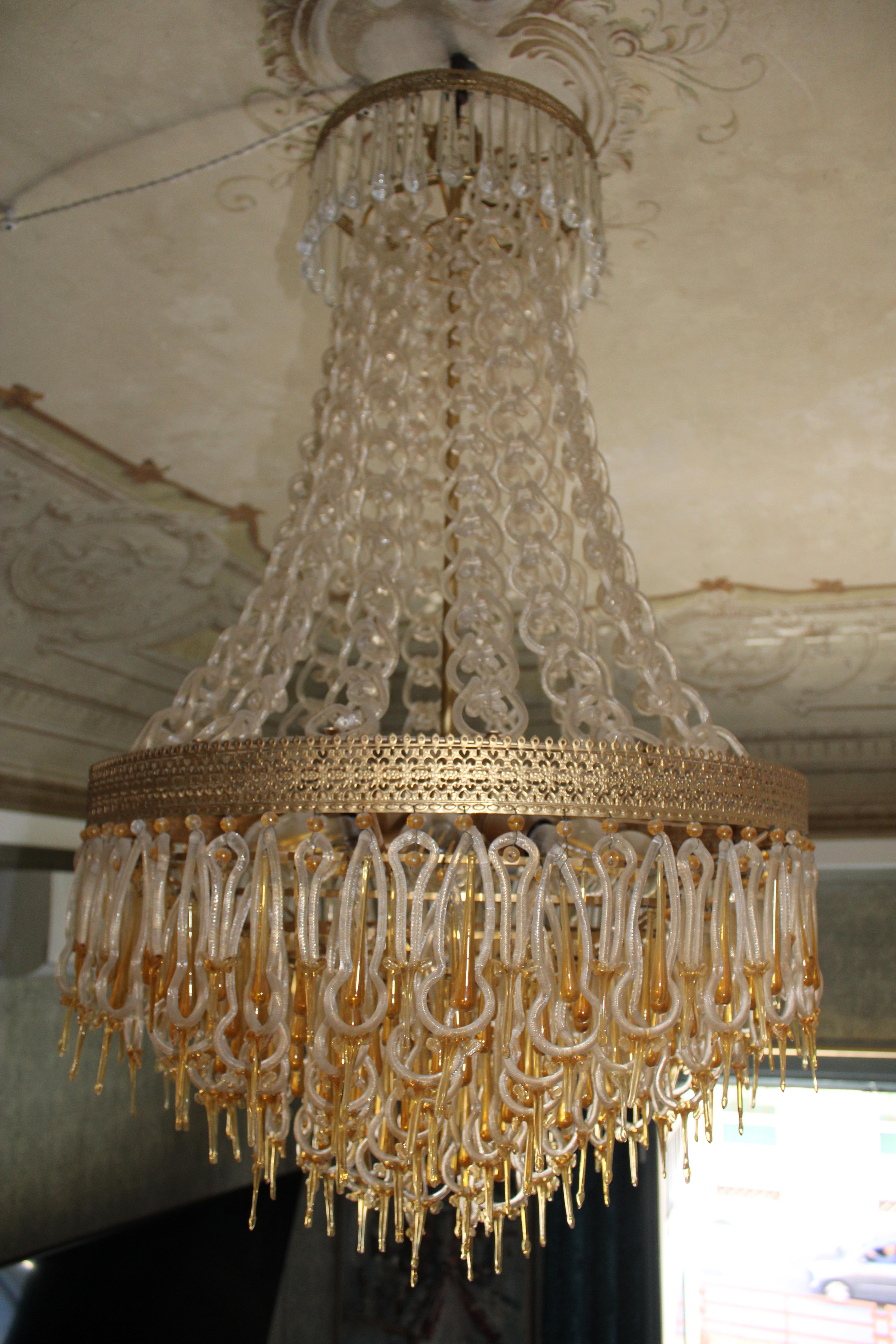 Italian Archimdede Seguso 1950s Italy chandelier parts with gold and yellow powder Elegant For Sale