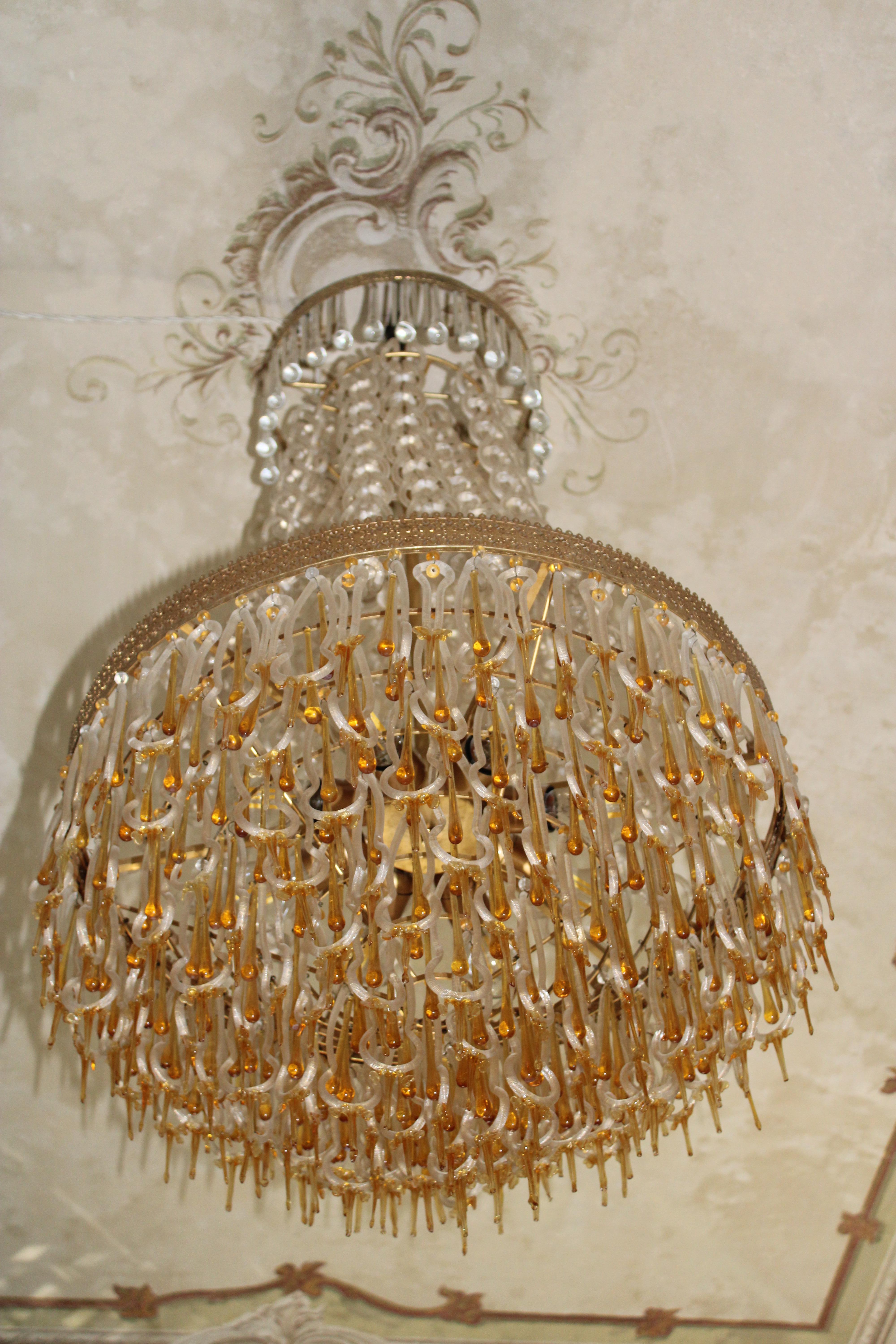 Archimdede Seguso 1950s Italy chandelier parts with gold and yellow powder Elegant In Good Condition For Sale In Palermo, Sicily