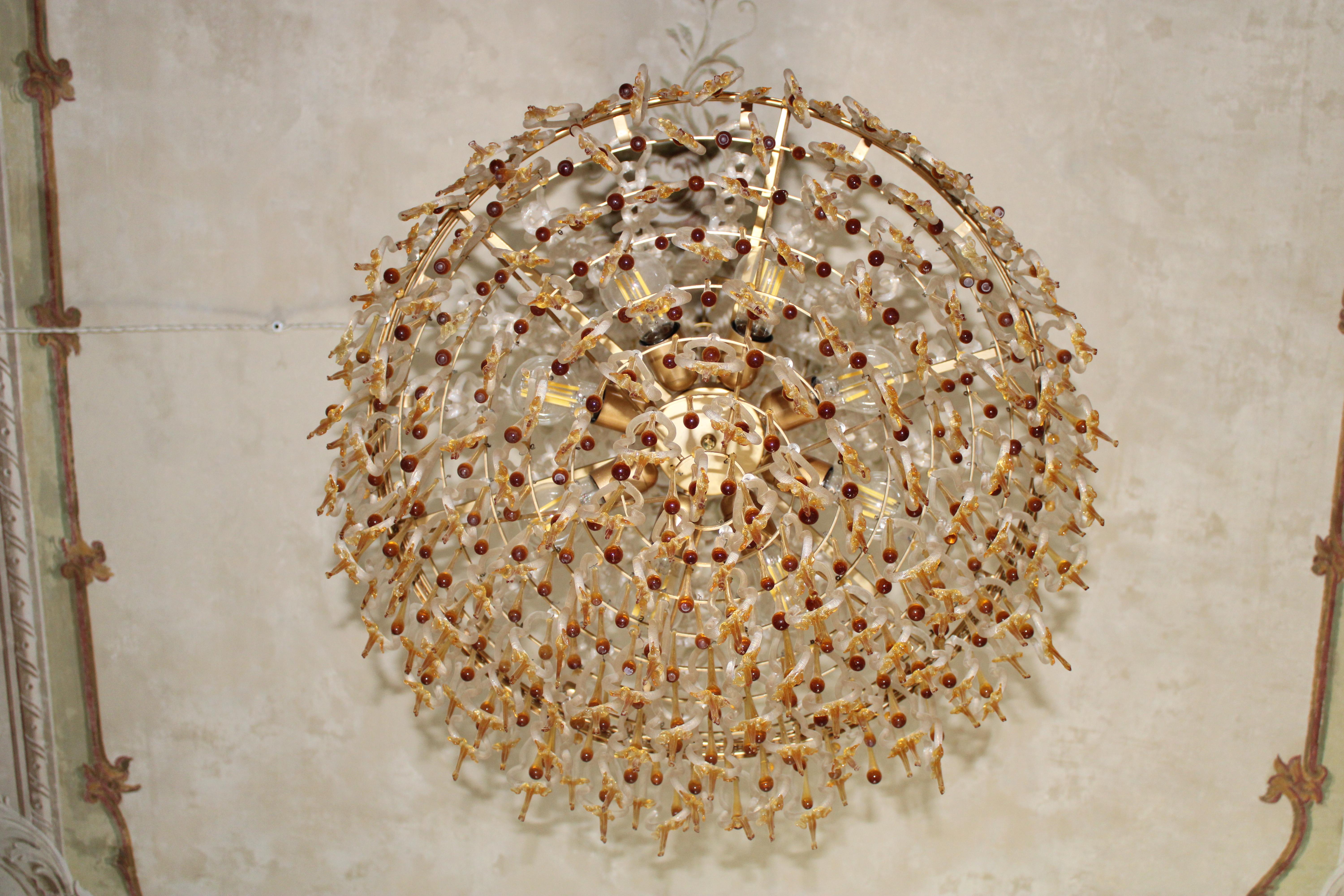 Mid-20th Century Archimdede Seguso 1950s Italy chandelier parts with gold and yellow powder Elegant For Sale