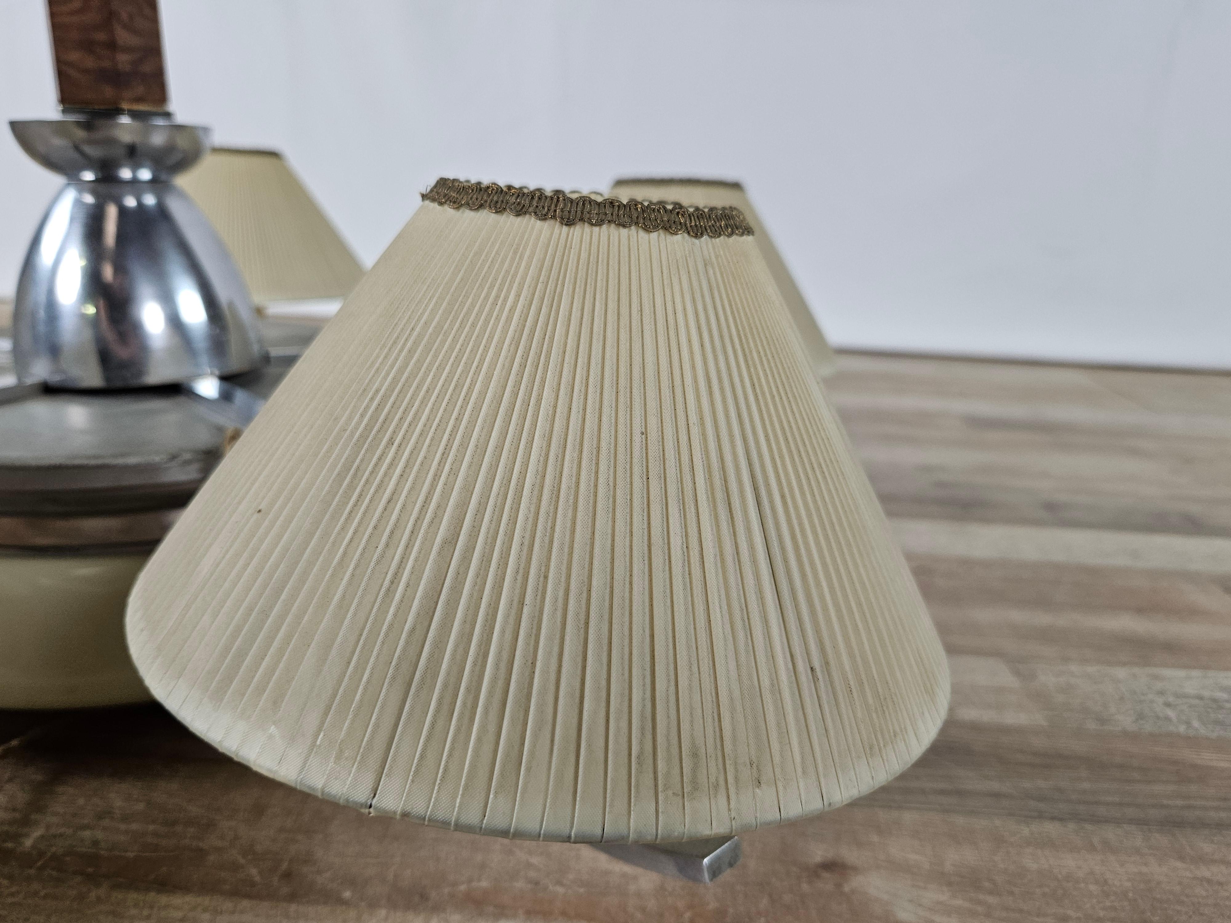 Lampadario Art Decò anni '30 in acciaio, vetro e radica en venta 2