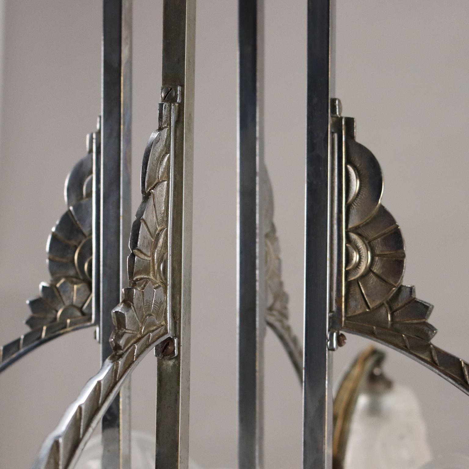 Brass Art Deco Chandelier Degué France 1925-1935 For Sale