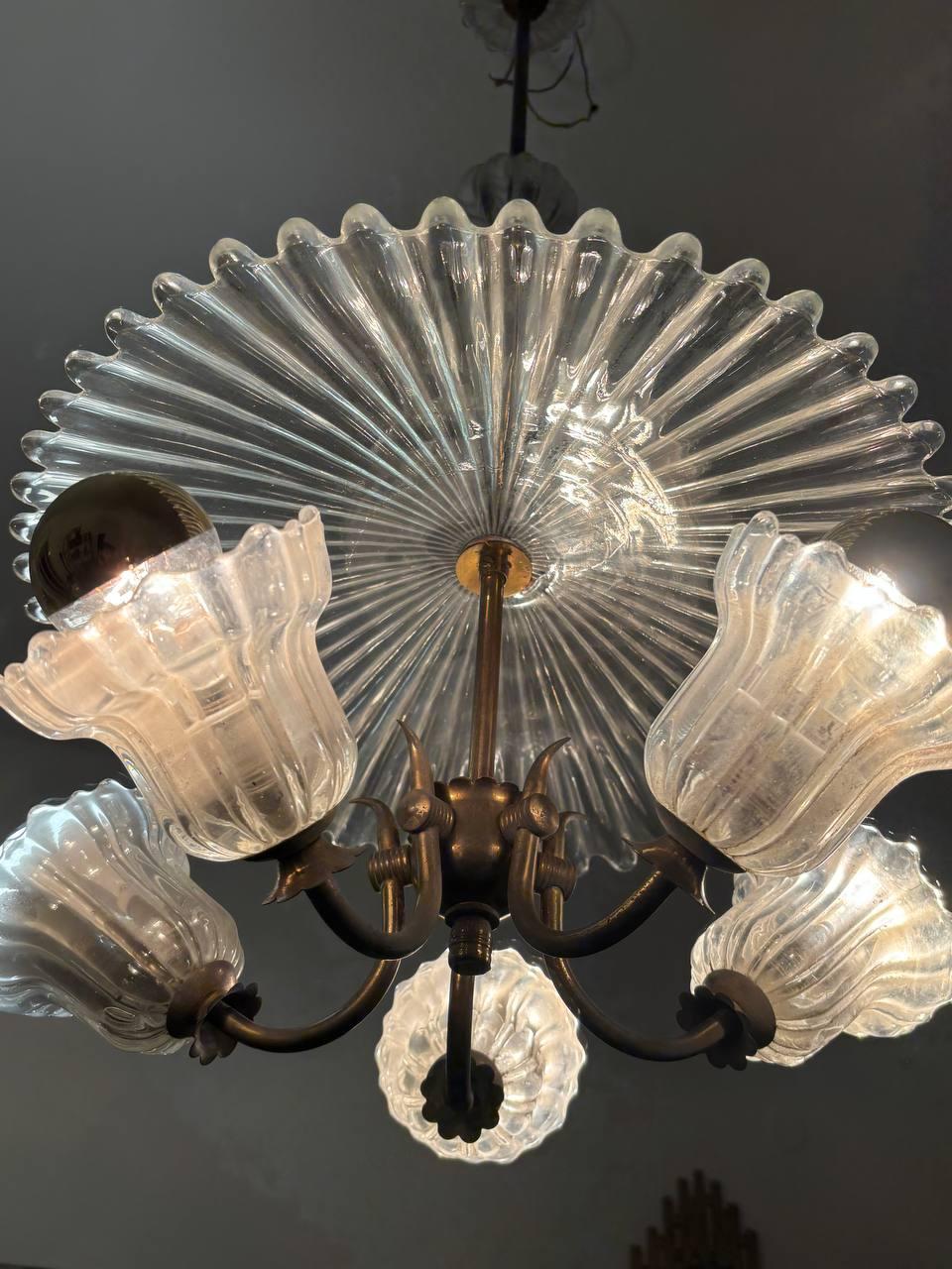 Fait main Lustre Art Déco Ercole Barovier Venini en verre de Murano 1940 en vente