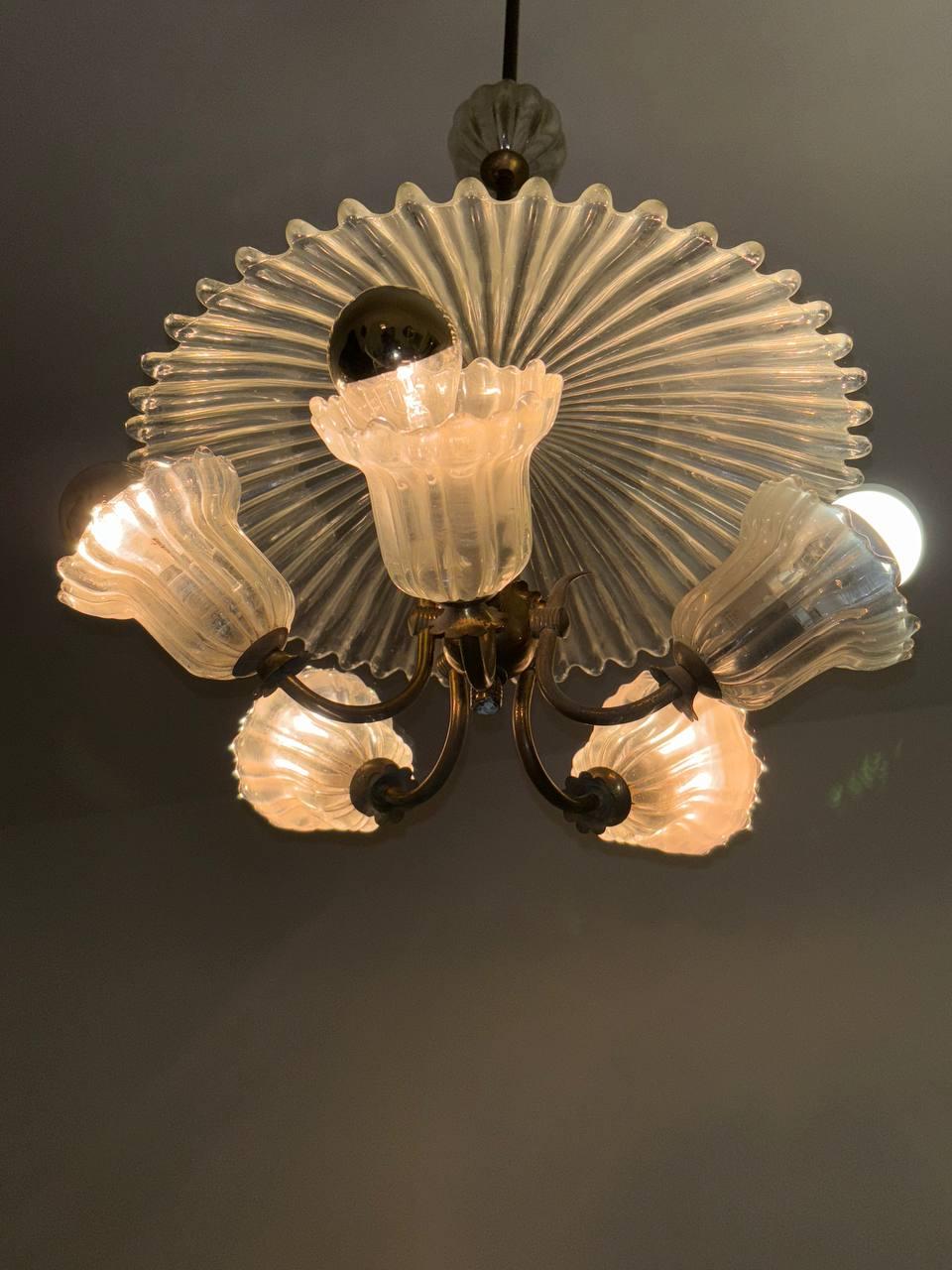 Lustre Art Déco Ercole Barovier Venini en verre de Murano 1940 Bon état - En vente à Palermo, IT