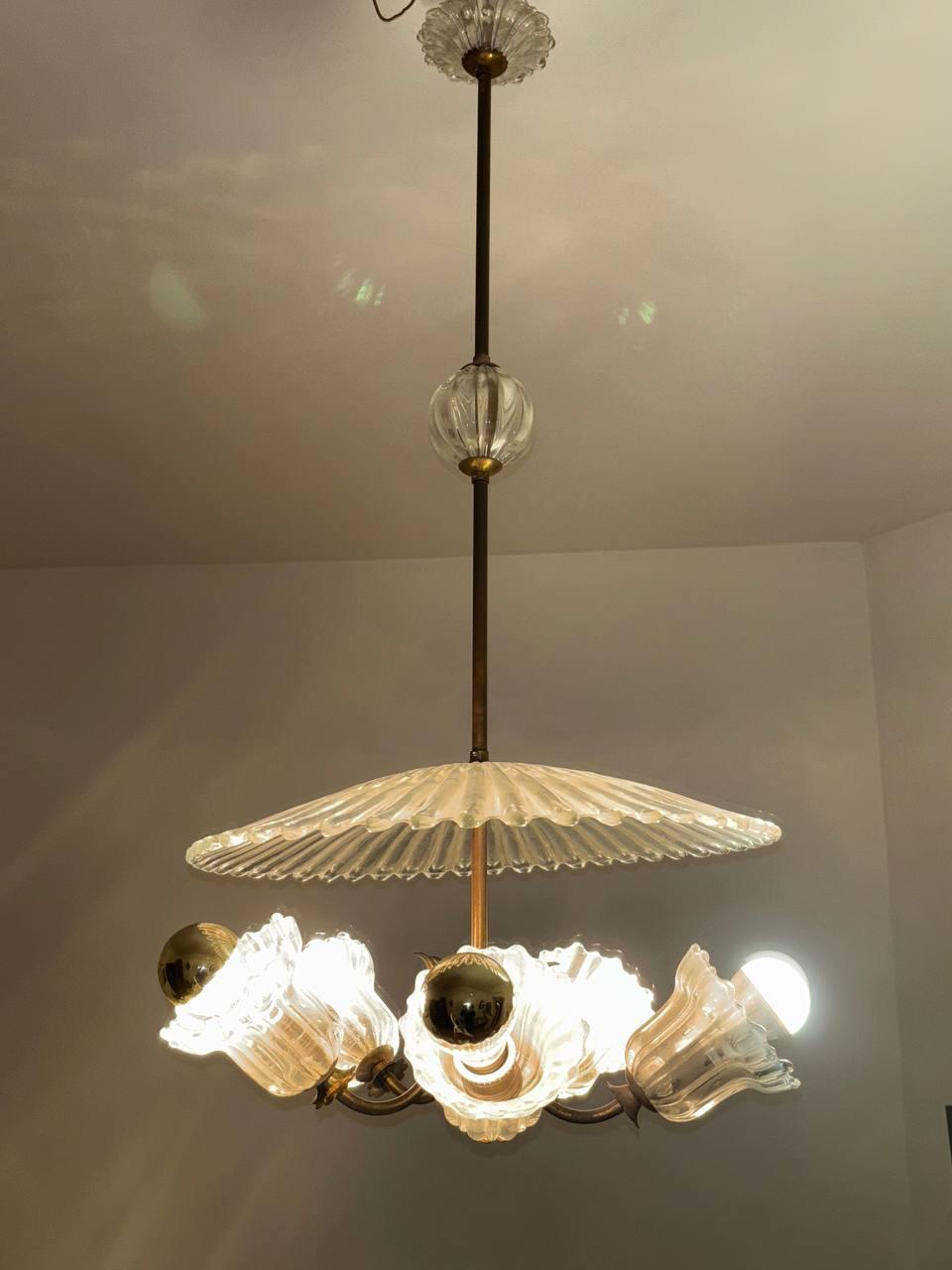 Mid-20th Century Lustre Art Déco Ercole Barovier Venini en verre de Murano 1940 en vente