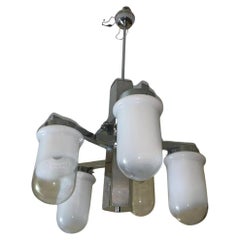 Carlo Nason-Mazzega chandelier chromed and shaded white glass 1970s