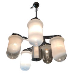 Carlo Nason-Mazzega chandelier chromed and shaded white glass 1970s