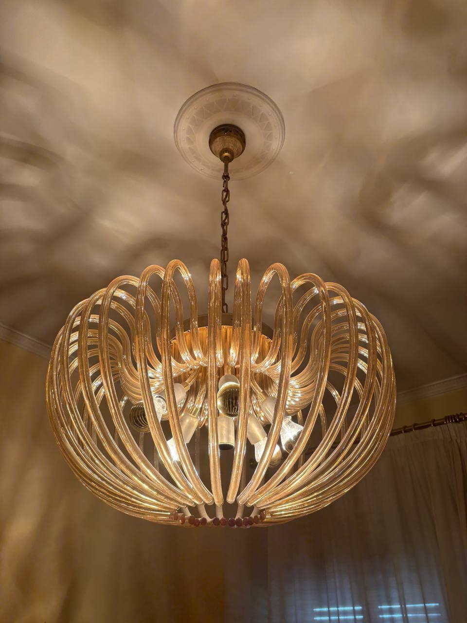 Lampadario Carlo Scarpa Venini vetro oro di Murano 'Champagne' del secolo scorso Moderno de mediados de siglo en venta