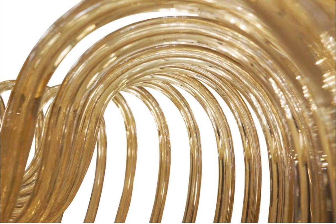 Lampadario Carlo Scarpa Venini vetro oro di Murano 'Champagne' del secolo scorso Hecho a mano en venta