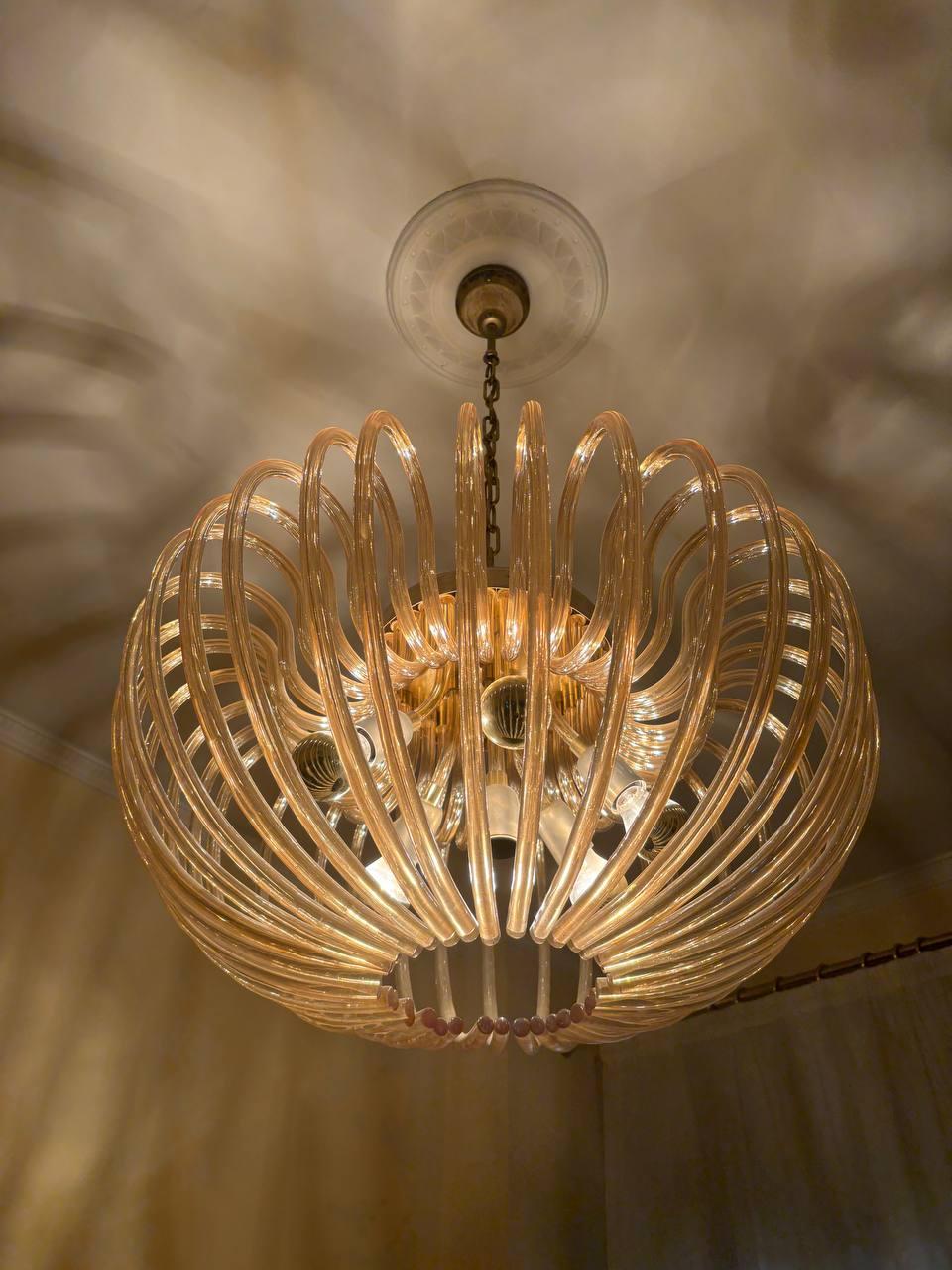 Lampadario Carlo Scarpa Venini vetro oro di Murano 'Champagne' del secolo scorso Chapado en oro en venta