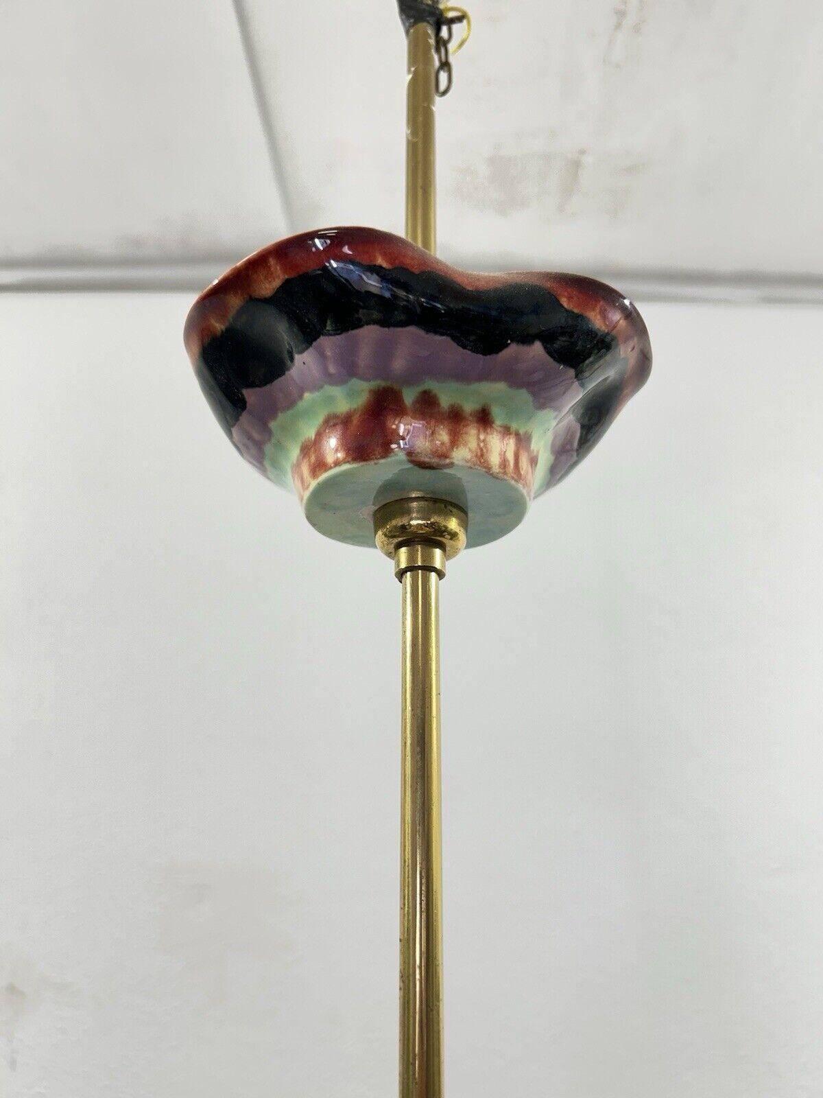 Lustre à 5 lumières en laiton et céramique polychrome Design 1960's en vente 5