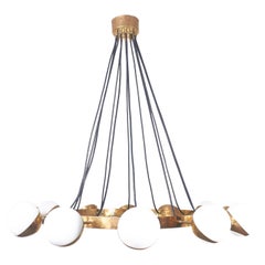 Circular brass and glass chandelier Stilnovo spheres 1950s