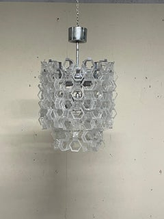 Chandelier co cascade of hexagonal glass attributed AV Mazzega, 1970s