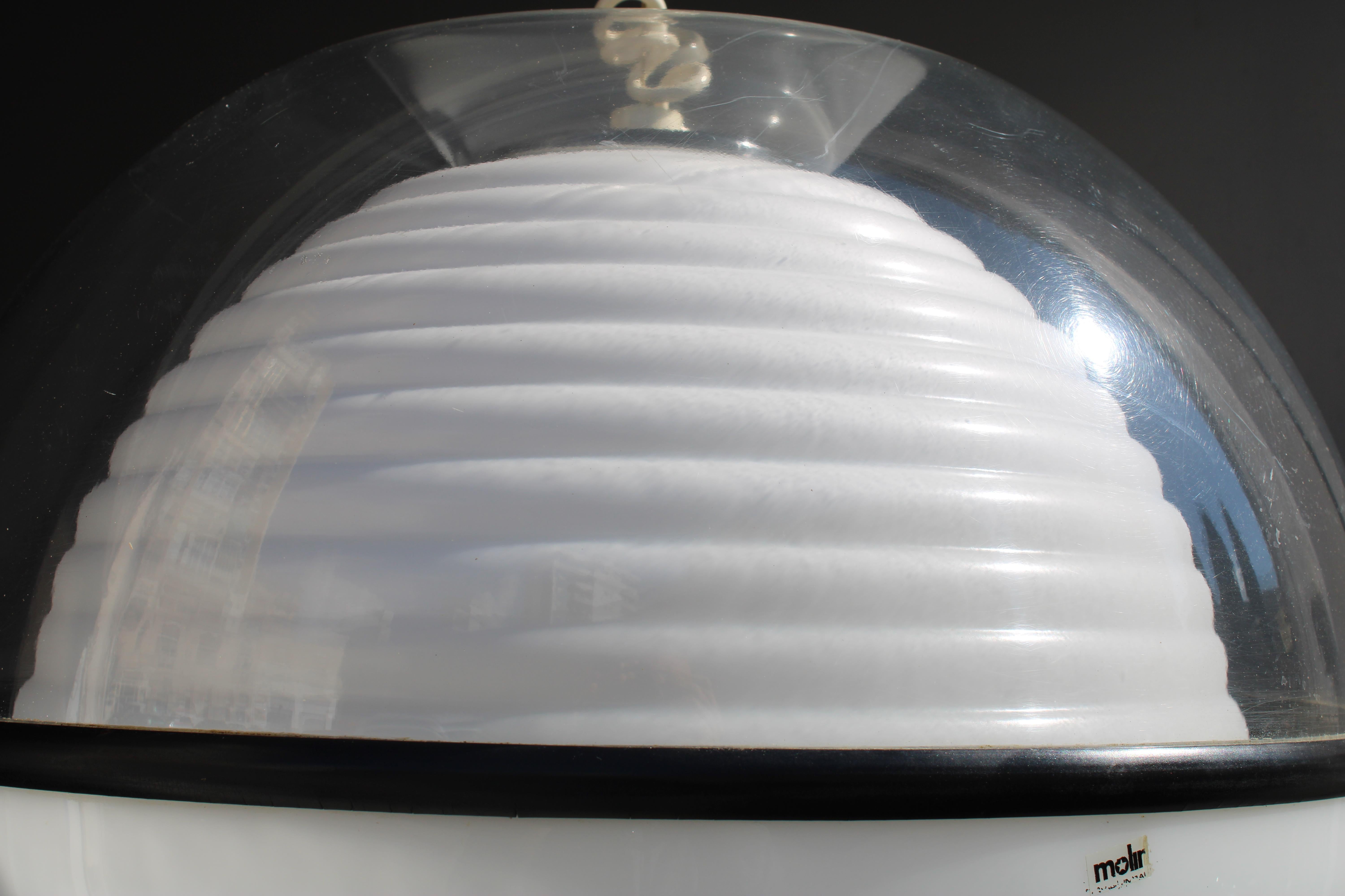 Lampadario con calotta trasparente e Ondulata Bianca Italia 1970 Sottsass Stile in vendita 4