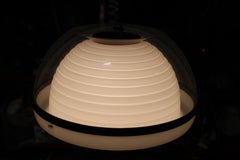Chandelier with transparent canopy and white ripple Italy 1970 Sottsass Stile